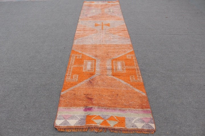 Oriental Rug, 2.9x11 ft Runner Rug, Stair Rug, Corridor Rug, Turkish Rugs, Cool Rug, Orange Floor Rug, Rugs for Corridor, Vintage Rugs