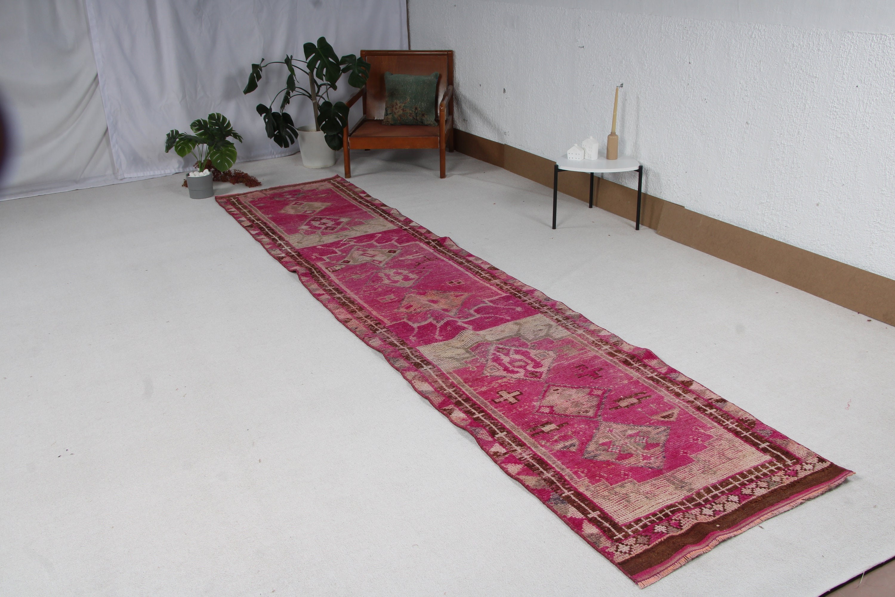 Türk Halıları, Mor Yer Halısı, Vintage Halılar, Boho Halıları, Beni Ourain Runner Halıları, 2.8x13 ft Runner Halısı, Oryantal Halılar, Koridor Halısı