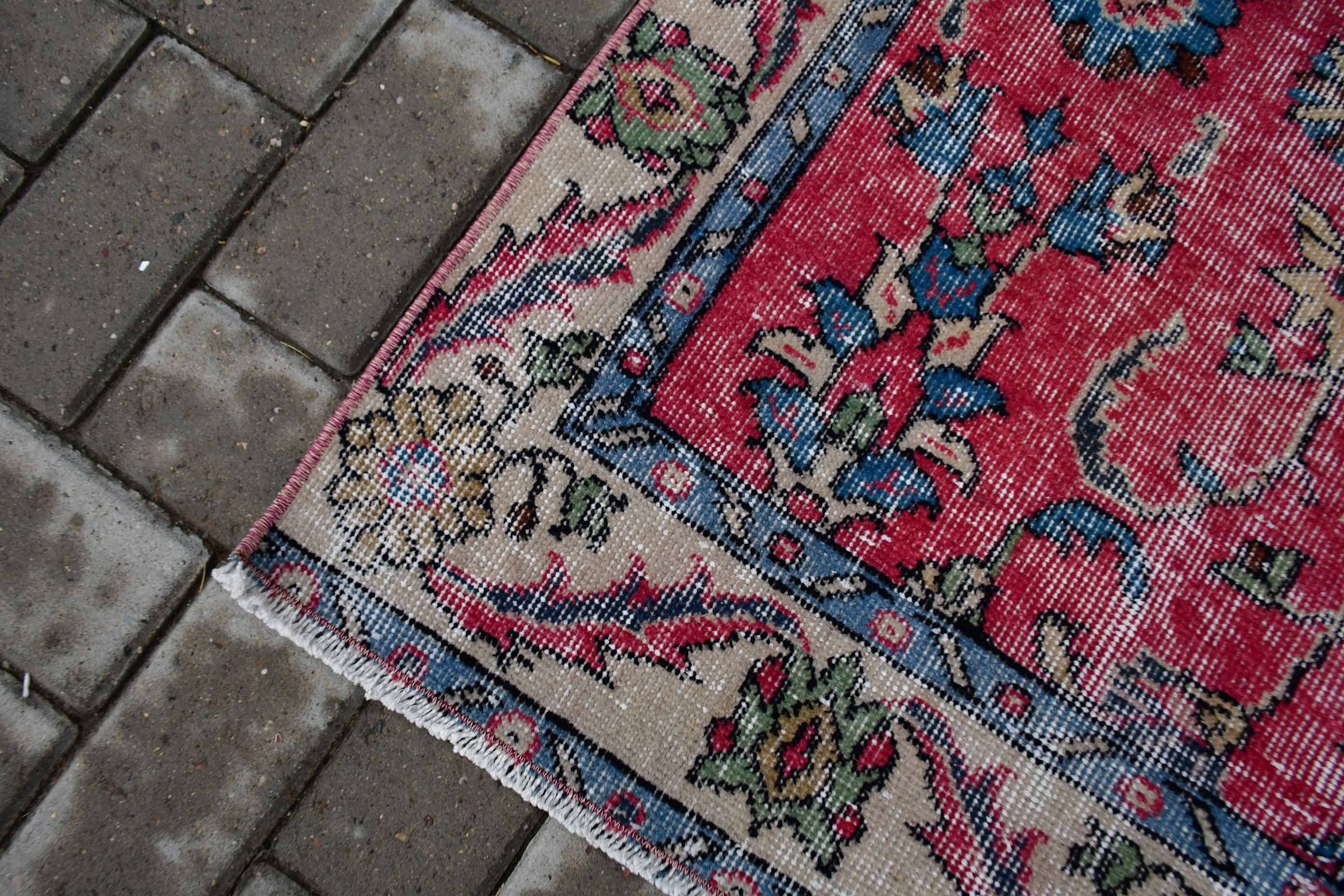 Kitchen Rug, 3.3x6.3 ft Accent Rugs, Nursery Rug, Boho Rug, Vintage Rugs, Oriental Rug, Turkish Rug, Rugs for Kitchen, Red Kitchen Rugs