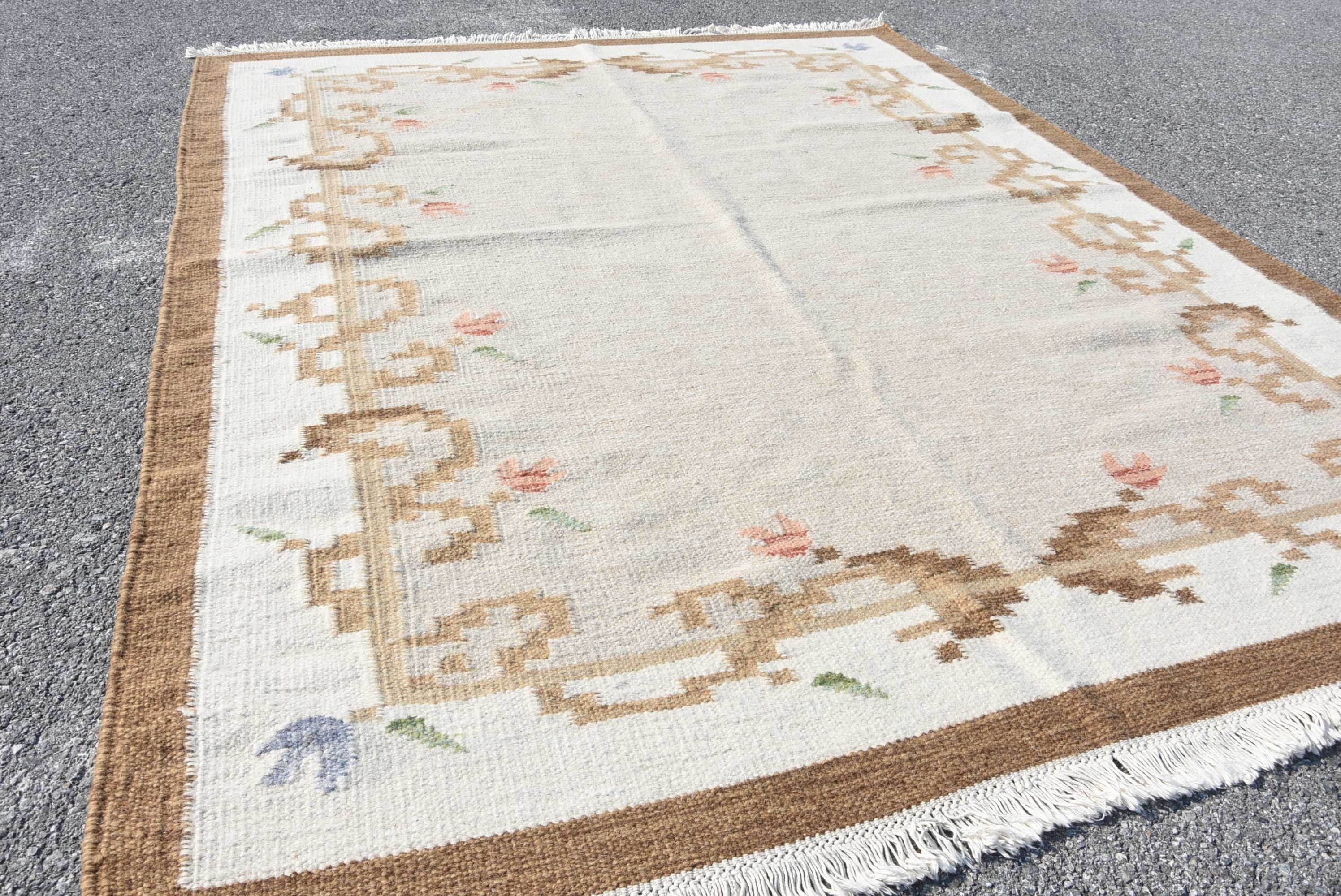 Turkish Rug, Dorm Rug, Moroccan Rugs, 5.8x7.4 ft Large Rug, Vintage Rugs, White Anatolian Rugs, Dining Room Rug, Bedroom Rug, Anatolian Rug