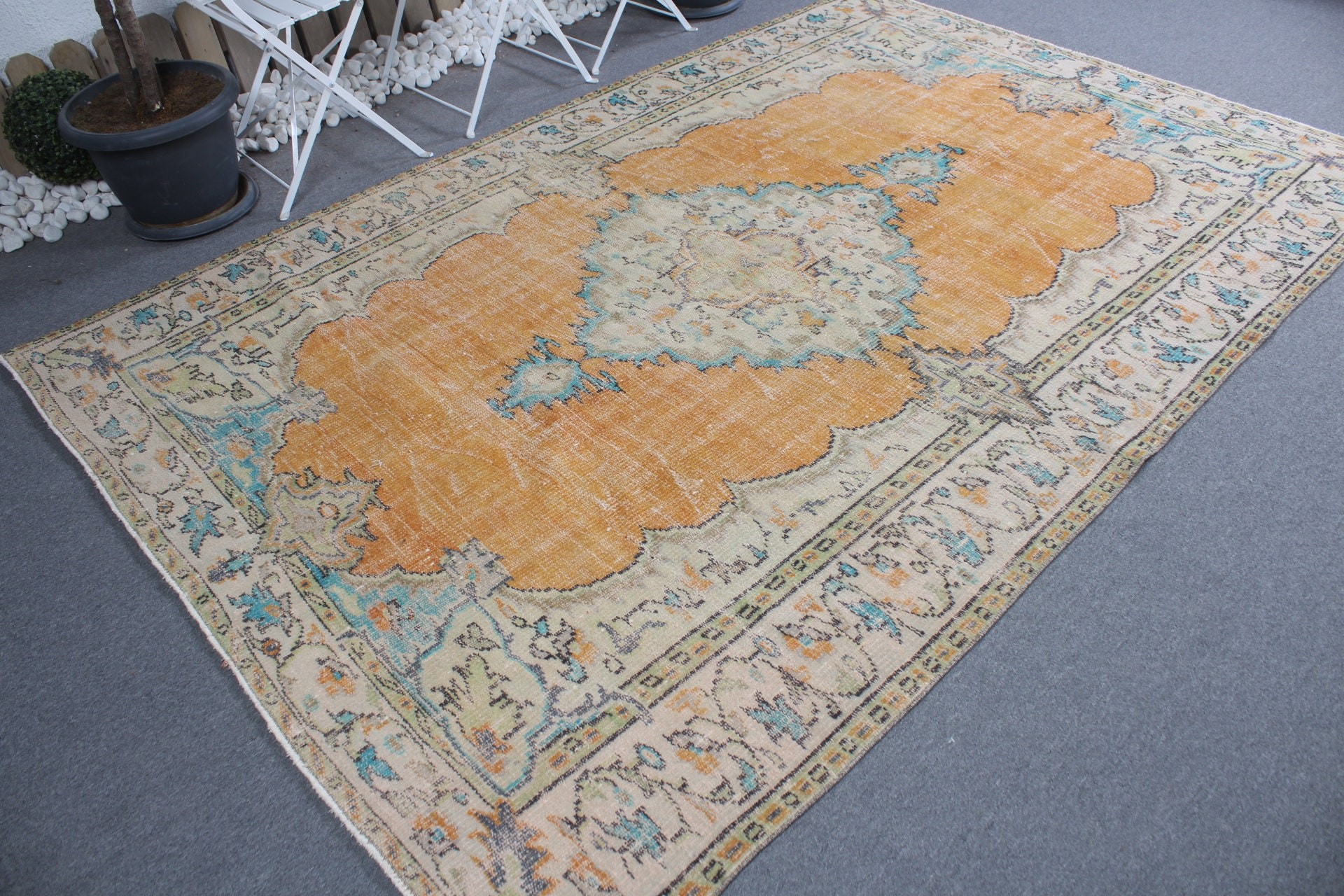 Floor Rug, Orange Kitchen Rugs, 6.1x9.2 ft Large Rug, Living Room Rug, Turkish Rug, Rugs for Salon, Bedroom Rug, Vintage Rug, Kitchen Rugs