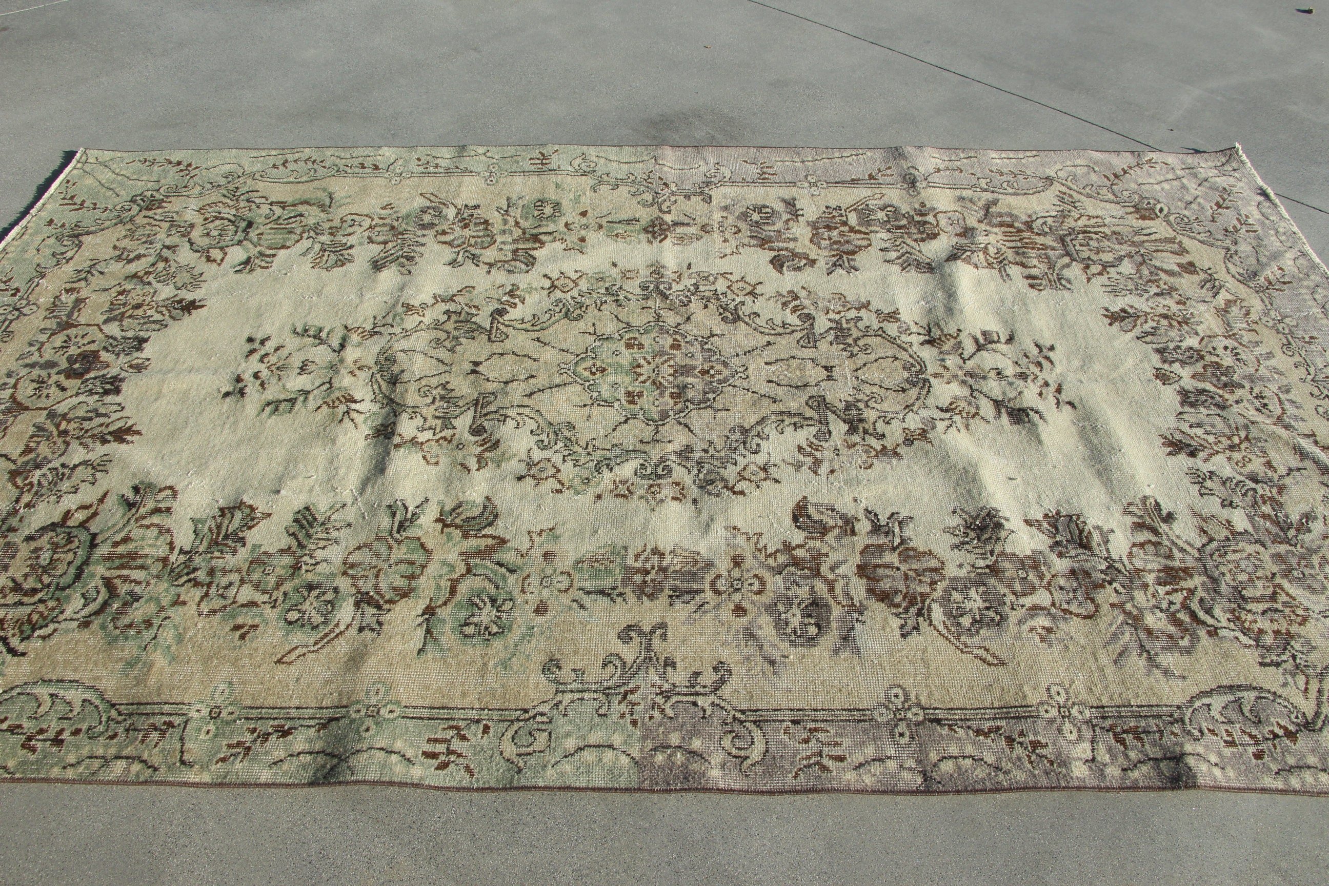 Büyük Oushak Halı, 5.7x9.1 ft Büyük Halılar, El Dokuma Halı, Vintage Halılar, Yemek Odası Halısı, Türk Halıları, Kahverengi Oushak Halıları, Antika Kilimler