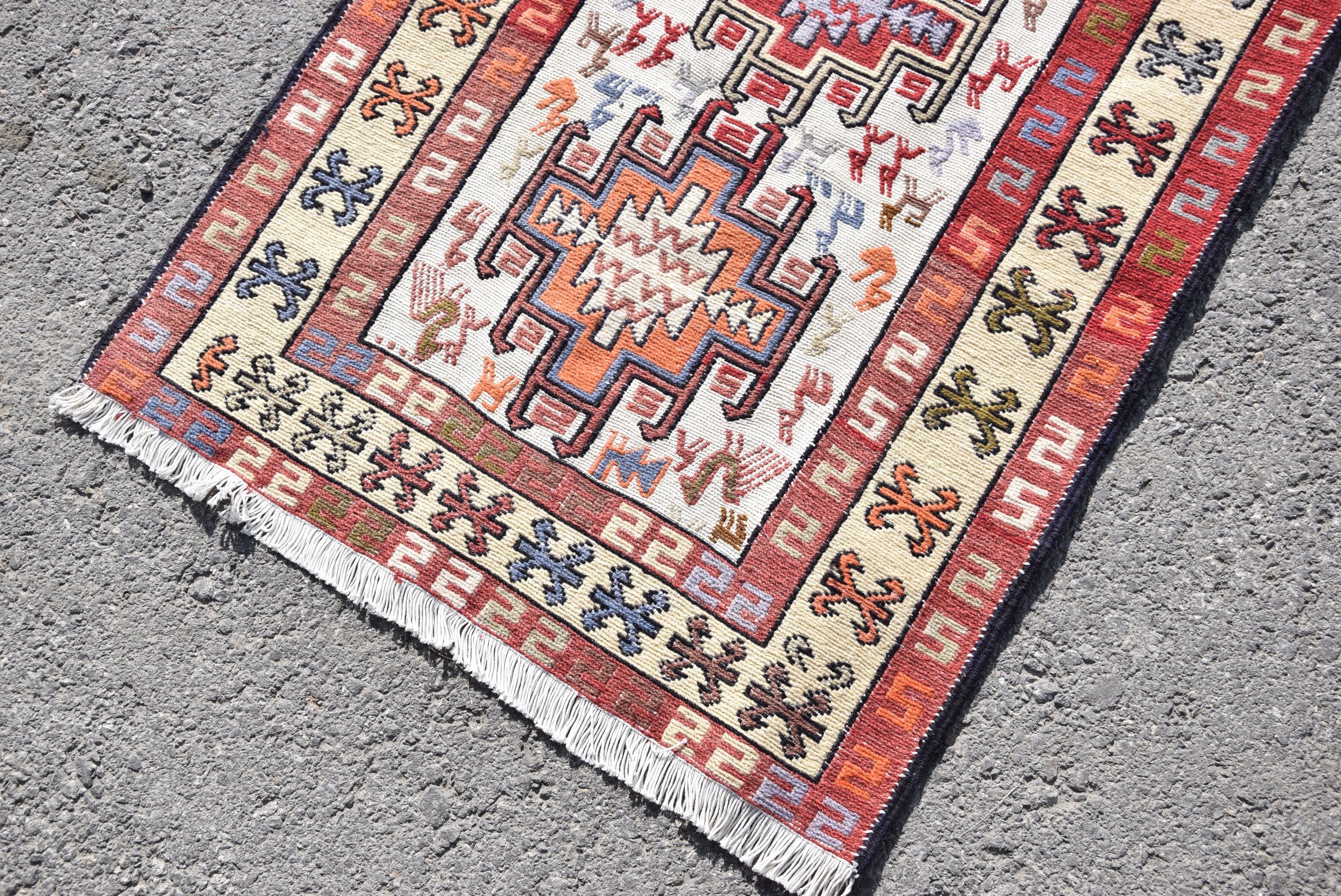 Bathroom Rug, Turkish Rugs, 2.5x3.1 ft Small Rug, Car Mat Rug, Bedroom Rugs, Outdoor Rugs, Oushak Rug, Red Wool Rugs, Vintage Rug, Kilim