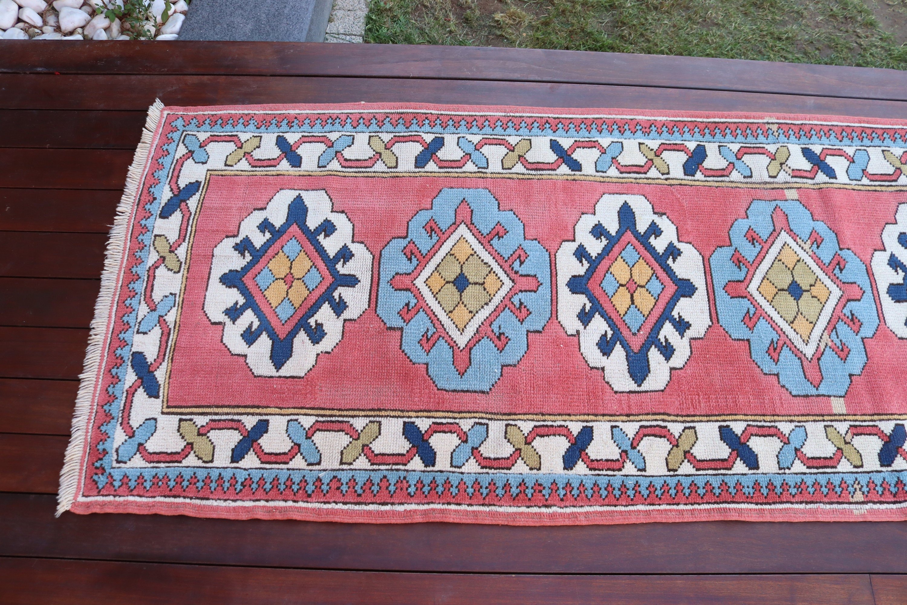 Vintage Runner Halıları, Vintage Halılar, Türk Halıları, Koridor Halıları, Pembe Geometrik Halılar, Fas Halısı, 2.6x7.7 ft Runner Halıları