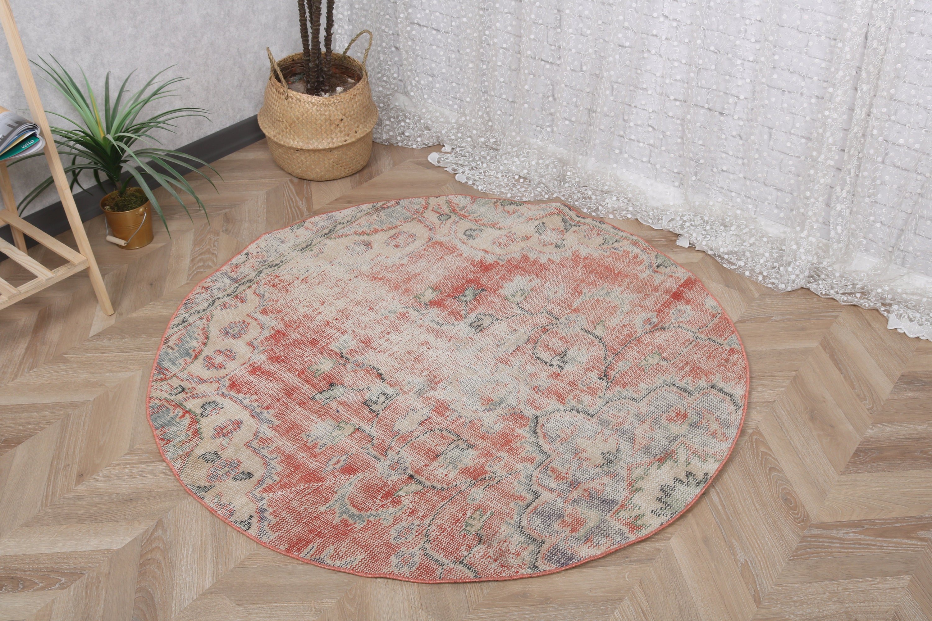 Bej Fas Halıları, Boho Halısı, Mutfak Halıları, Türk Halıları, Vintage Halı, Yatak Odası Halısı, Dekoratif Halılar, 4.4x4.4 ft Vurgu Halıları, Geometrik Halı