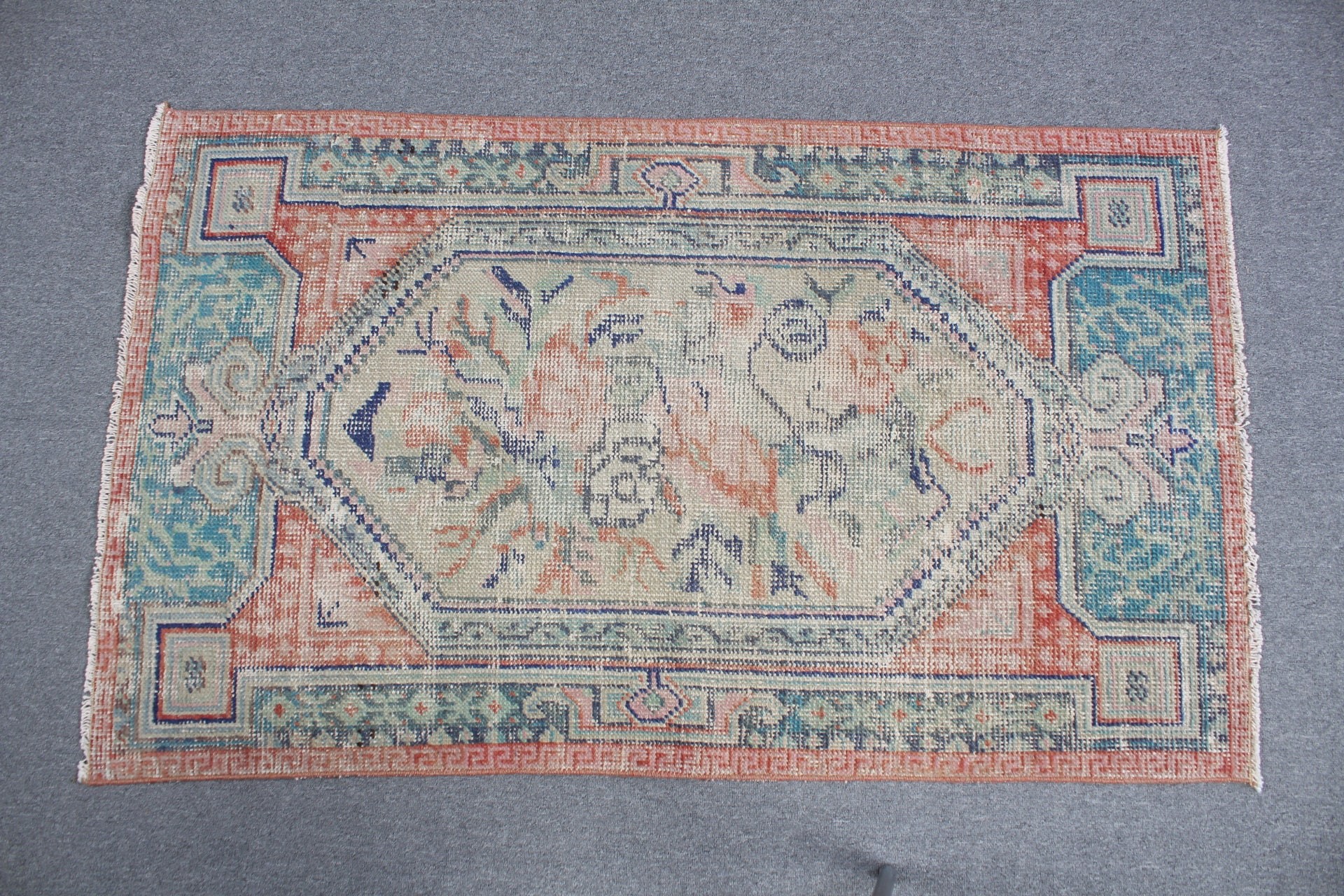 Yeşil Oushak Halı, Yatak Odası Halısı, Vintage Halı, 3x4.9 ft Küçük Halı, Banyo Halıları, Antika Halı, Türk Halısı, Araba Paspas Halısı, Mutfak Halıları