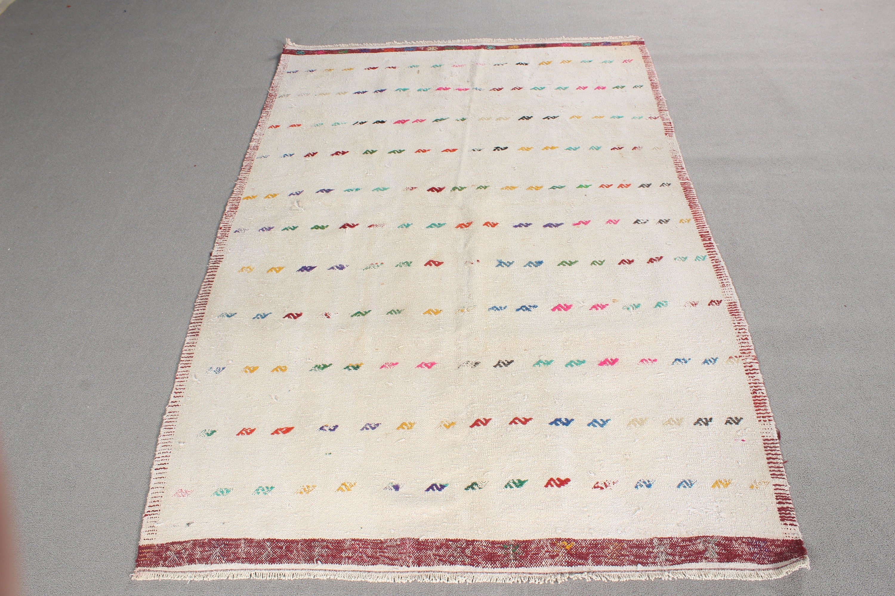 4.1x6.4 ft Alan Halısı, Fas Halısı, Boho Alan Halısı, Yemek Odası Halısı, Modern Halı, Bej Zemin Halısı, Türk Halısı, Vintage Halılar, Kilim