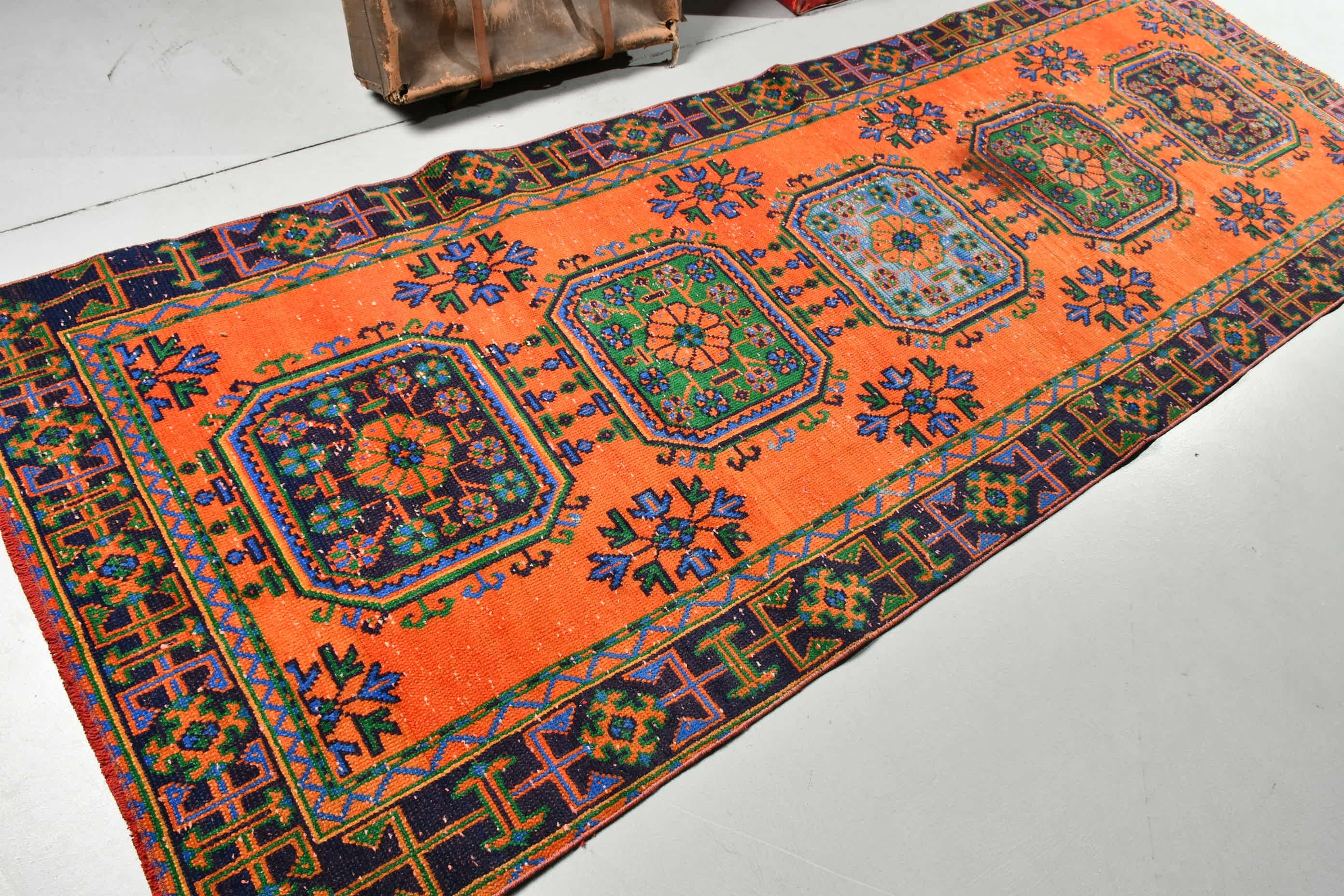 Floor Rug, Vintage Rug, Rugs for Hallway, Oriental Rug, Outdoor Rug, 3.9x10.8 ft Runner Rug, Stair Rugs, Orange Oriental Rug, Turkish Rugs