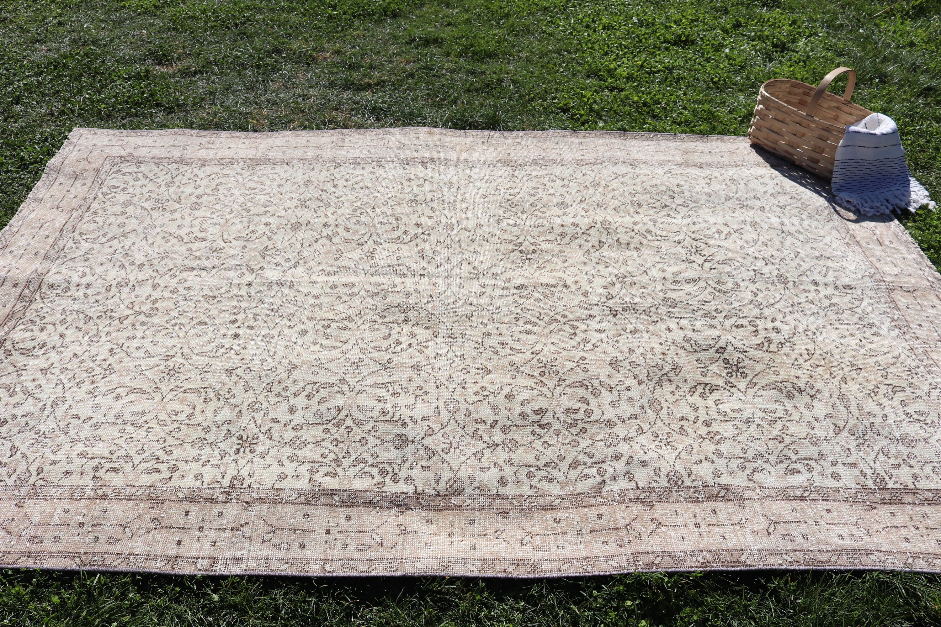 Büyük Oushak Halıları, Türk Halısı, Lüks Halı, 5,4x8,5 ft Büyük Halı, Bej Soğuk Halılar, Aztek Halısı, Büyük Vintage Halı, Vintage Halı, Anadolu Halısı