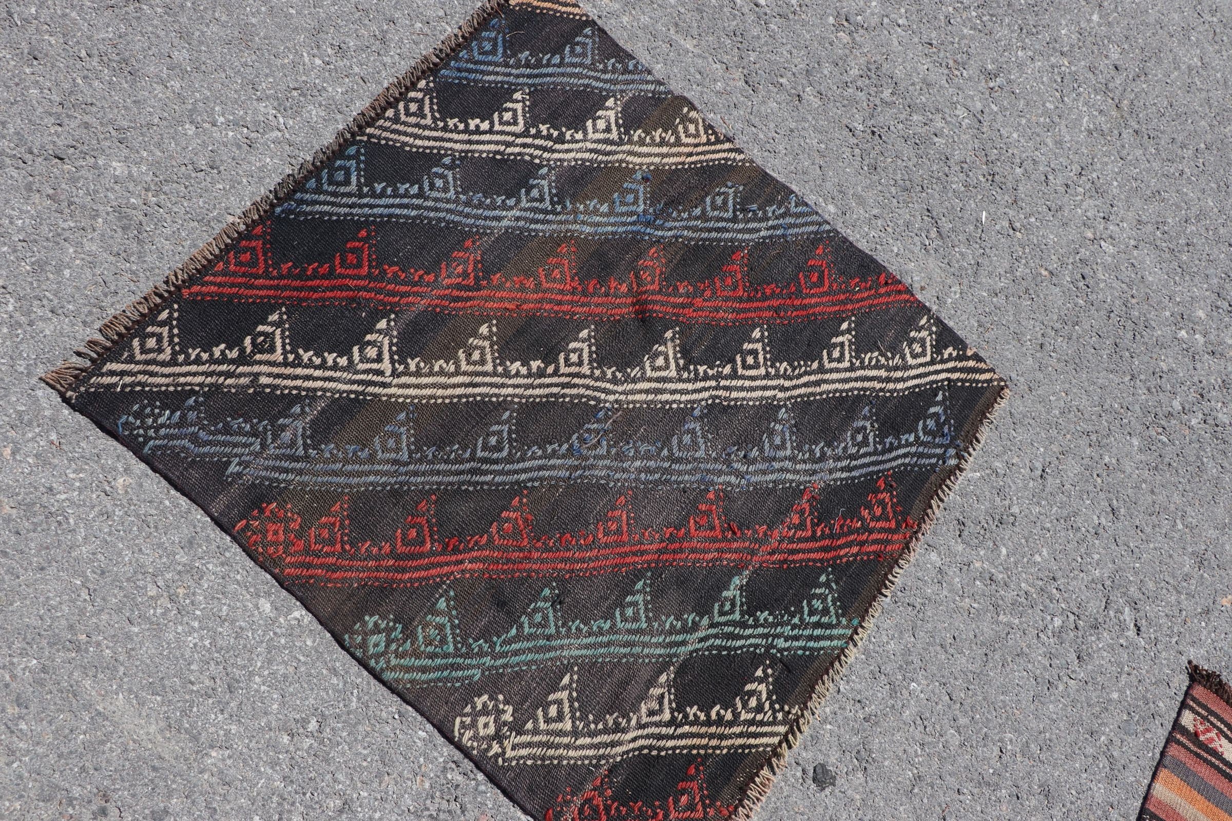 Yün Halı, Duvara Asılı Halı, Yatak Odası Halıları, Türk Halıları, Vintage Halı, Kilim, Siyah Ev Dekor Halıları, 2.7x2.7 ft Küçük Halı