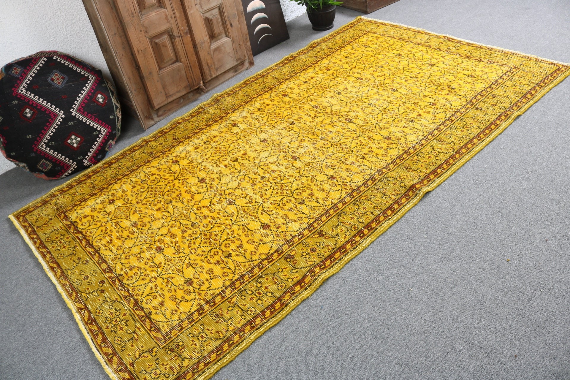 4.7x8.6 ft Large Rugs, Moroccan Rugs, Turkish Rug, Anatolian Rugs, Yellow Floor Rug, Vintage Rug, Dining Room Rugs, Living Room Rug