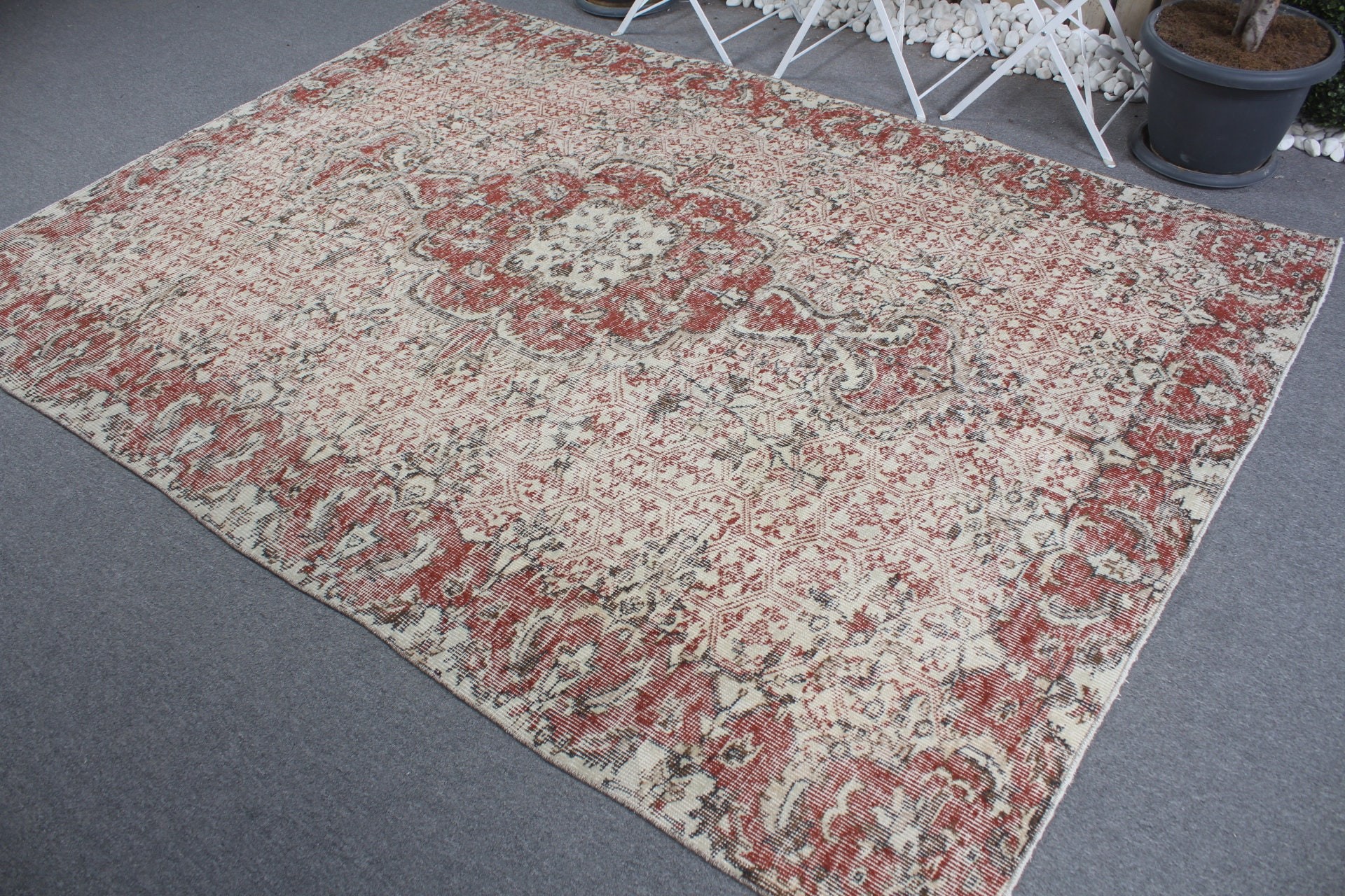 6.1x8.5 ft Large Rug, Beige Oushak Rug, Bedroom Rug, Turkish Rugs, Floor Rug, Vintage Rug, Rugs for Bedroom, Salon Rug, Anatolian Rug