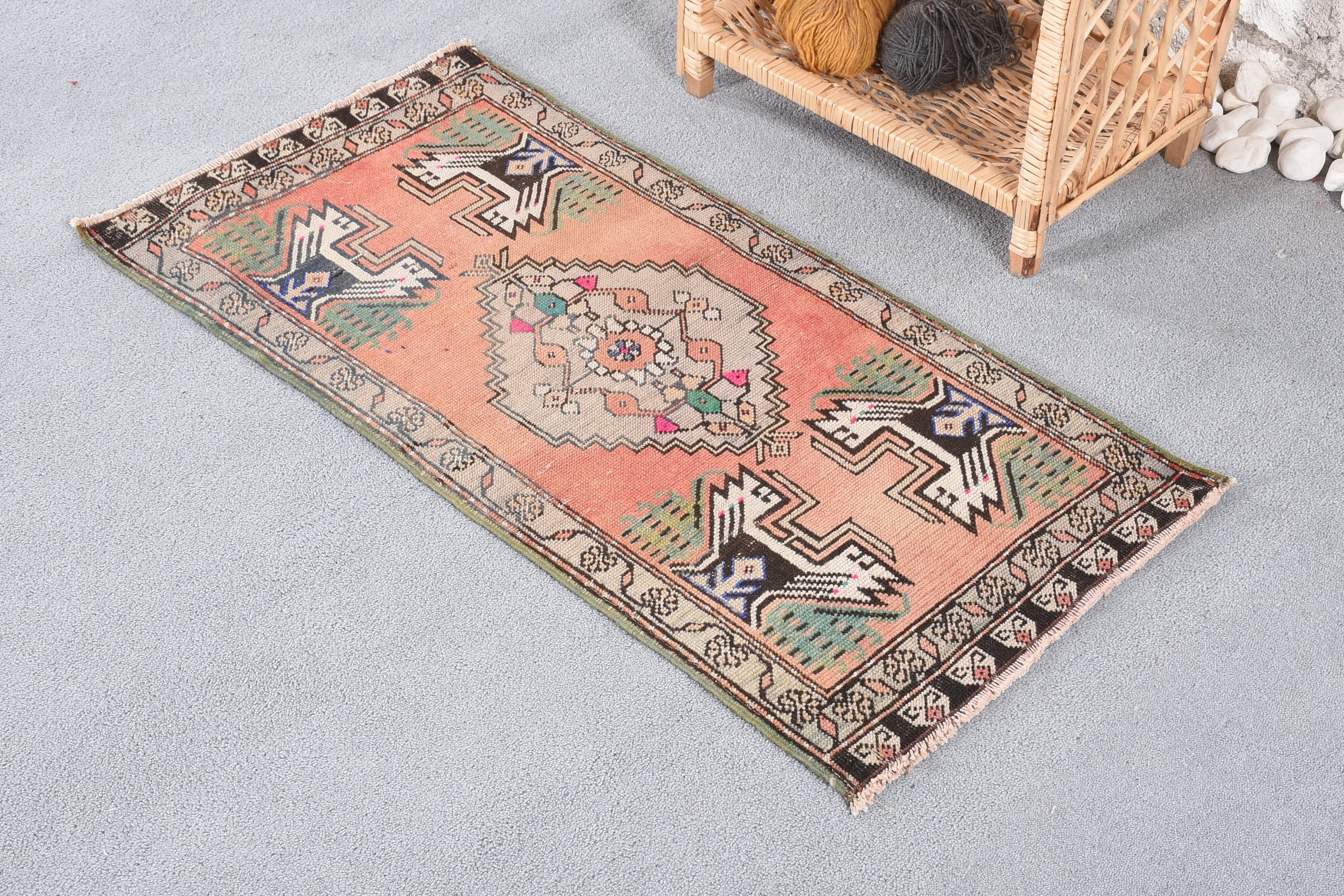 Door Mat Rug, Cool Rug, Brown Wool Rug, Vintage Rugs, Turkish Rug, Floor Rugs, Rugs for Bedroom, 1.7x3.4 ft Small Rug, Wall Hanging Rug