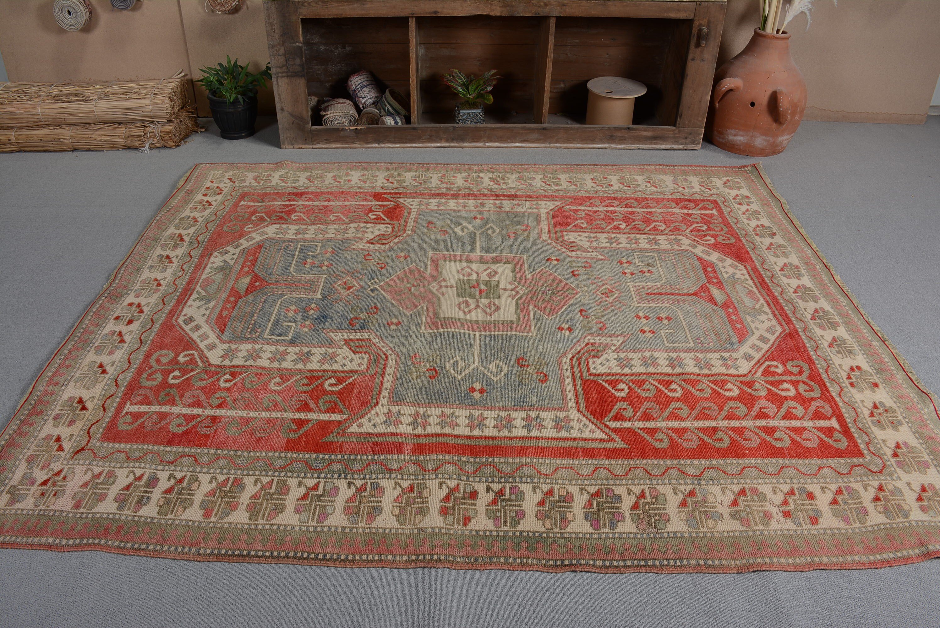 Vintage Dekor Halıları, Havalı Halılar, Oturma Odası Halısı, Mutfak Halısı, Salon Halısı, Mavi Yatak Odası Halısı, Vintage Halılar, Türk Halısı, 6.3x7.6 ft Büyük Halı