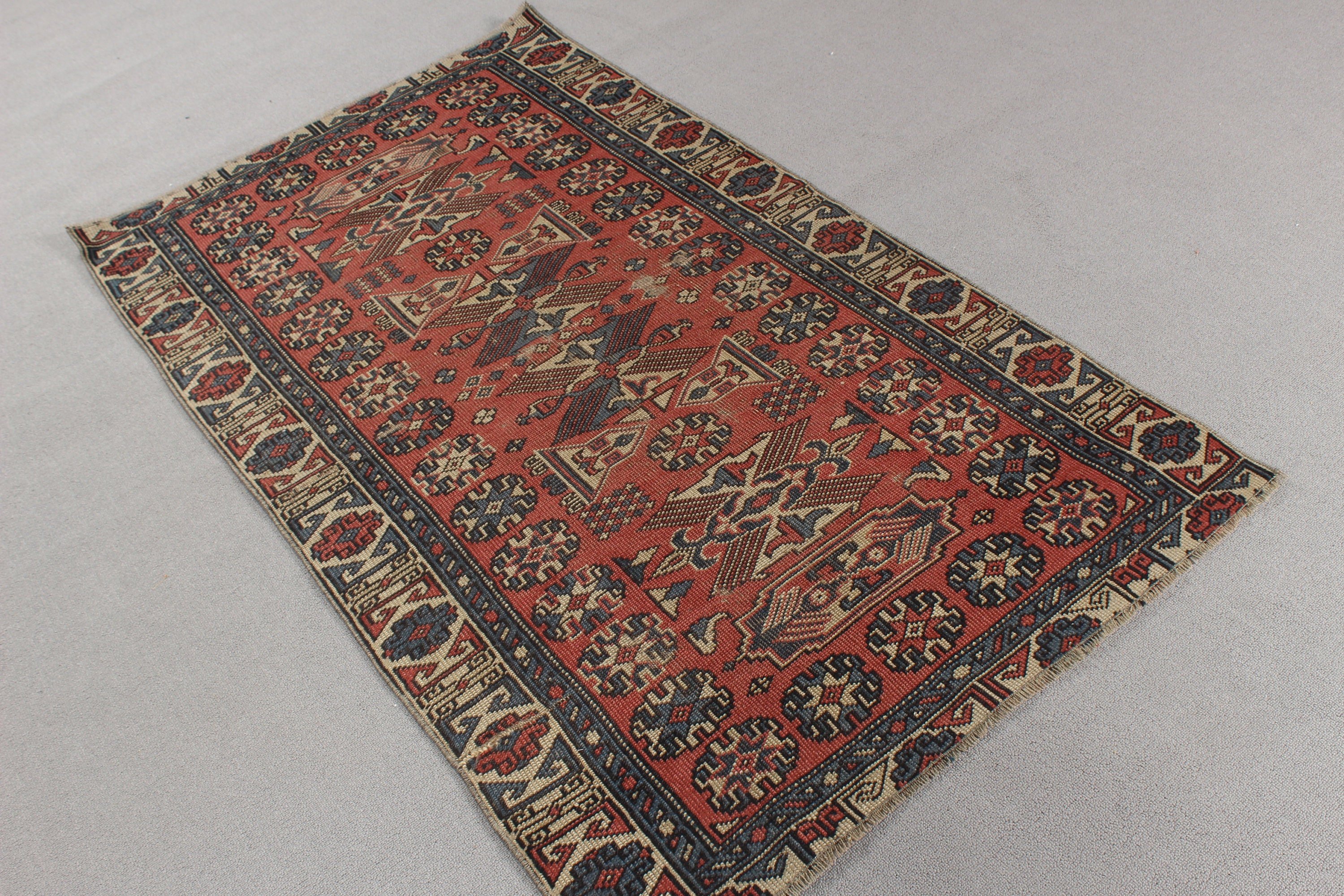 Türk Halısı, 3,1x5,3 ft Aksan Halıları, Vintage Halı, Açıklama Halıları, Boho Vurgulu Halılar, Sanatsal Halılar, Geometrik Halı, Kırmızı Mutfak Halıları