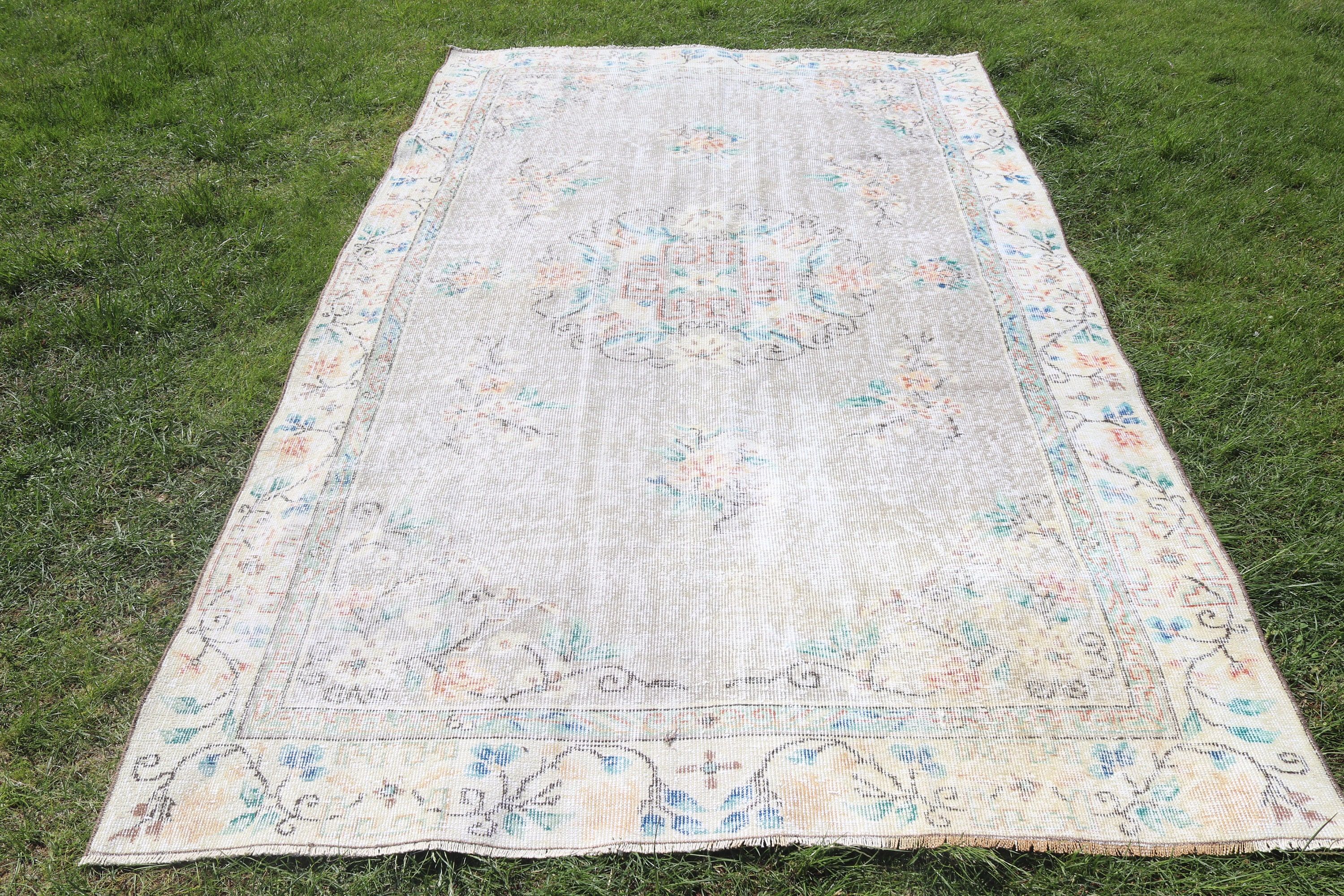 Anadolu Halısı, Türk Halısı, Salon Halıları, El Dokuma Halılar, Vintage Halılar, 5.3x8.8 ft Büyük Halılar, Bej Geometrik Halılar, Büyük Vintage Halı