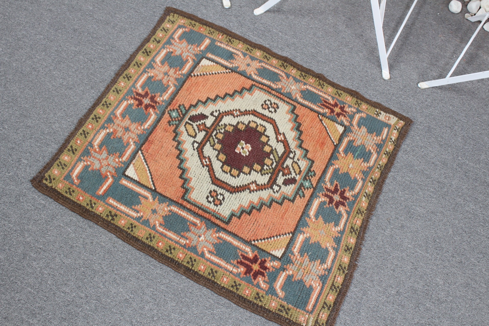 Kitchen Rug, Bathroom Rugs, Moroccan Rug, Vintage Rug, Wall Hanging Rugs, Turkish Rug, Orange  2.3x2.5 ft Small Rugs