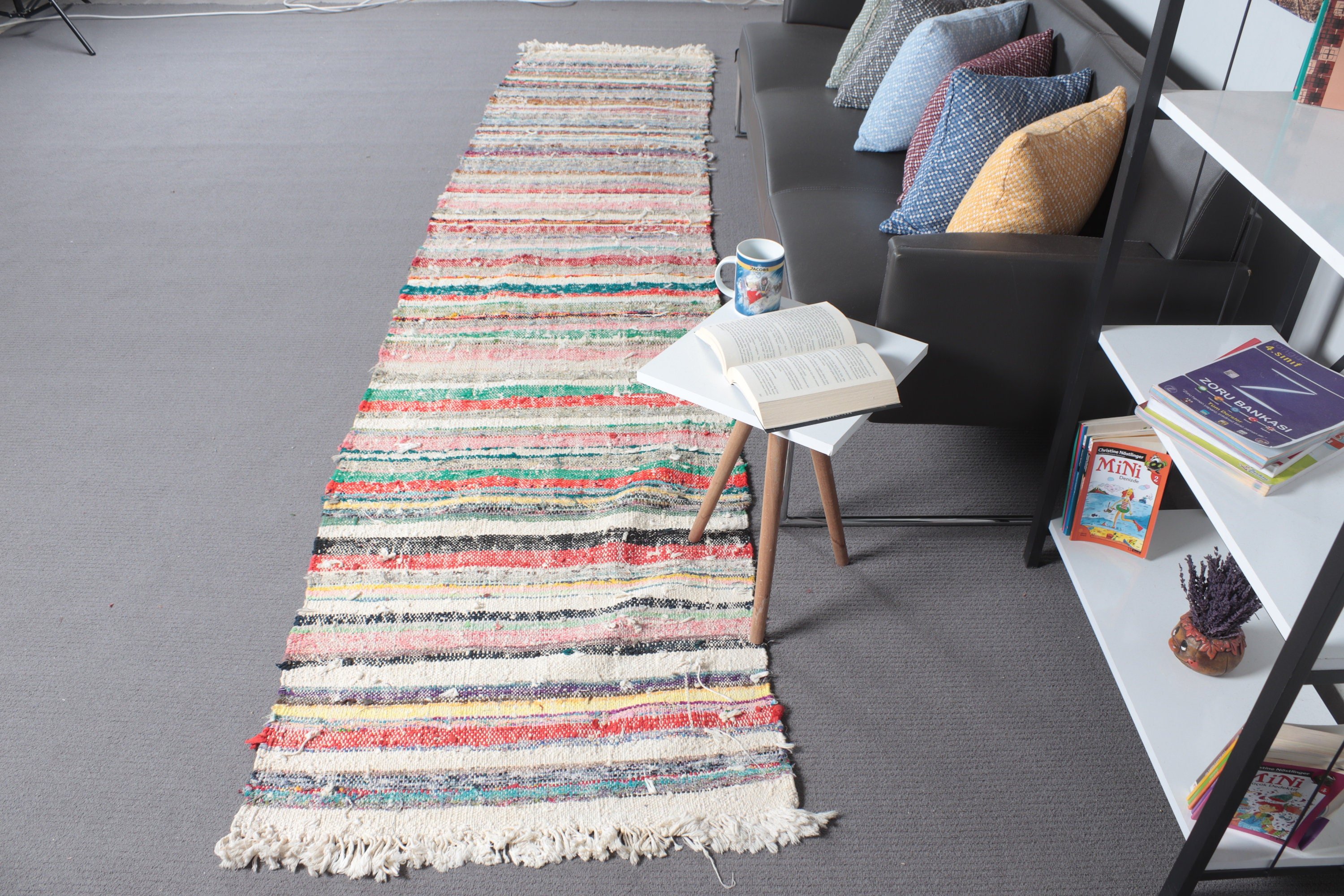 2.6x11.5 ft Runner Halı, Bej Ev Dekorasyonu Halıları, Aztek Halıları, Kilim, Türk Halısı, Nötr Halılar, El Dokuma Halı, Vintage Halı, Vintage Runner Halısı