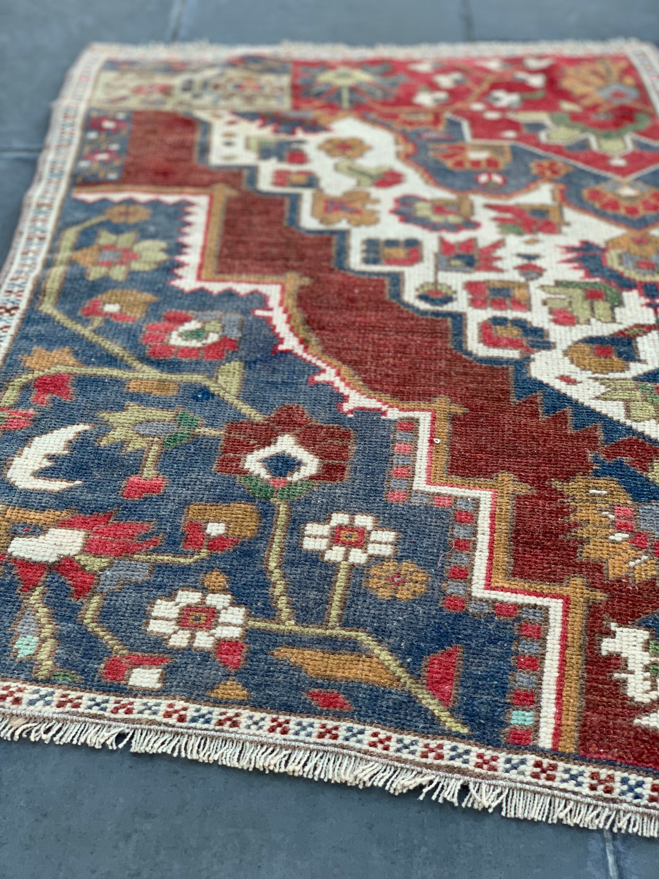 Wool Rug, Rugs for Car Mat, Turkish Rugs, Blue Home Decor Rugs, Nursery Rug, 1.9x3 ft Small Rug, Bedroom Rug, Vintage Rugs, Antique Rug