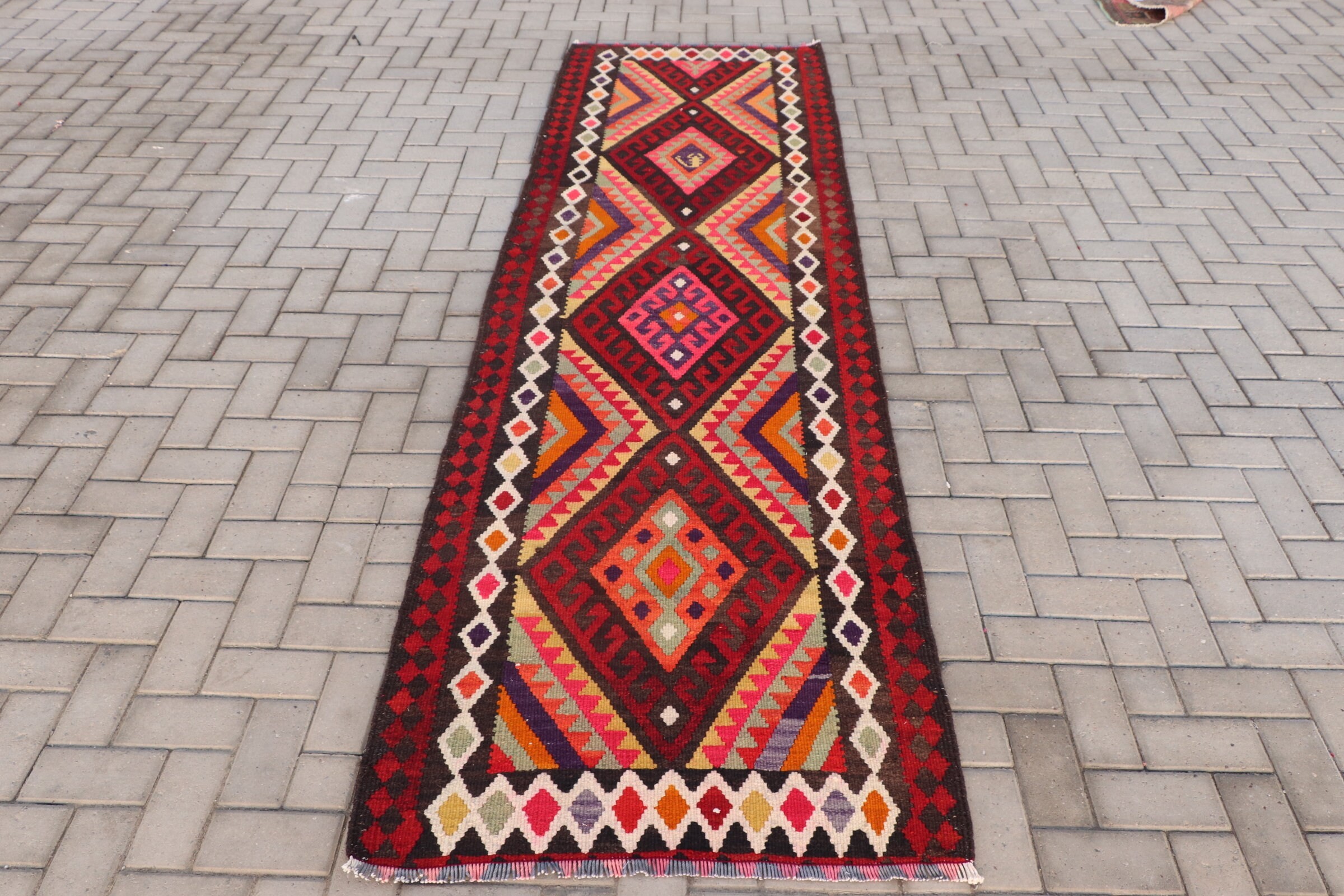 Antique Rug, Rugs for Runner, Hallway Rug, Turkish Rugs, Red Kitchen Rug, Vintage Rugs, 3.1x10.4 ft Runner Rugs, Ethnic Rug