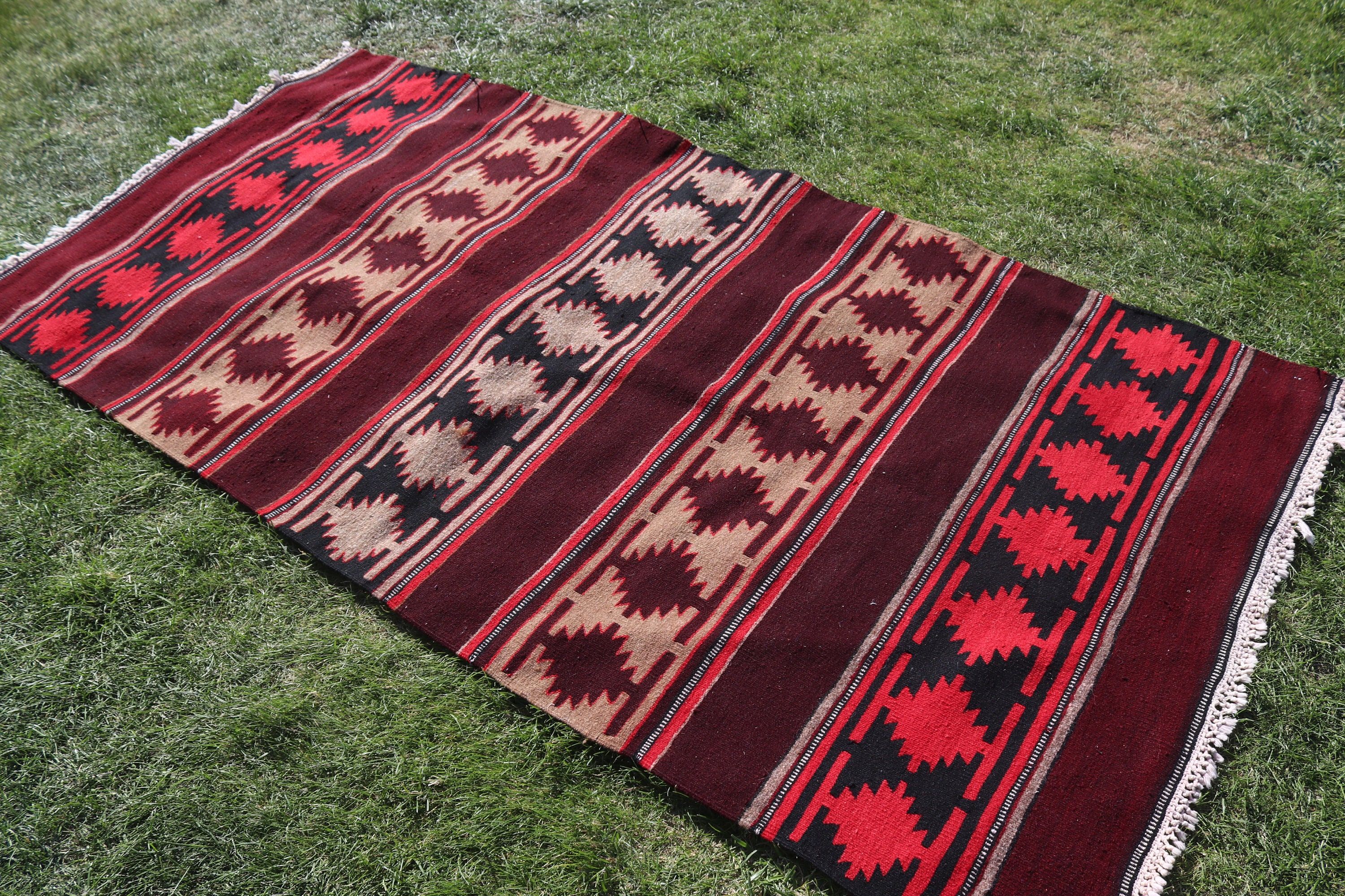 Nursery Rugs, Vintage Rug, Modern Rugs, Kilim, Turkish Rugs, Red Wool Rugs, Kitchen Rugs, Oriental Rug, 3.5x7 ft Area Rug