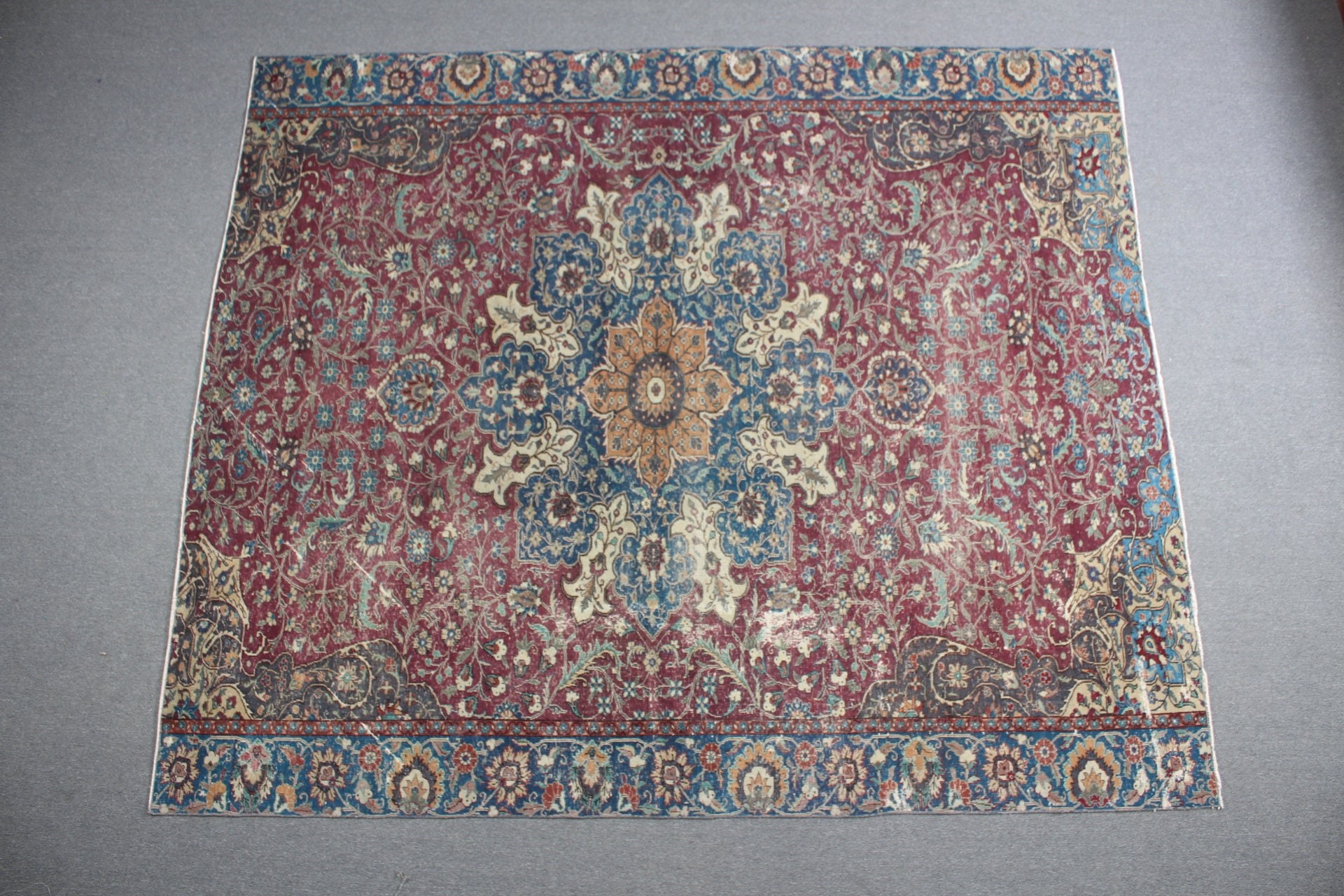 Salon Halısı, 8.1x9.5 ft Büyük Boy Halı, Vintage Halı, Oushak Halı, Retro Halılar, Mor Havalı Halılar, Ev Dekor Halısı, Türk Halıları, Oturma Odası Halısı