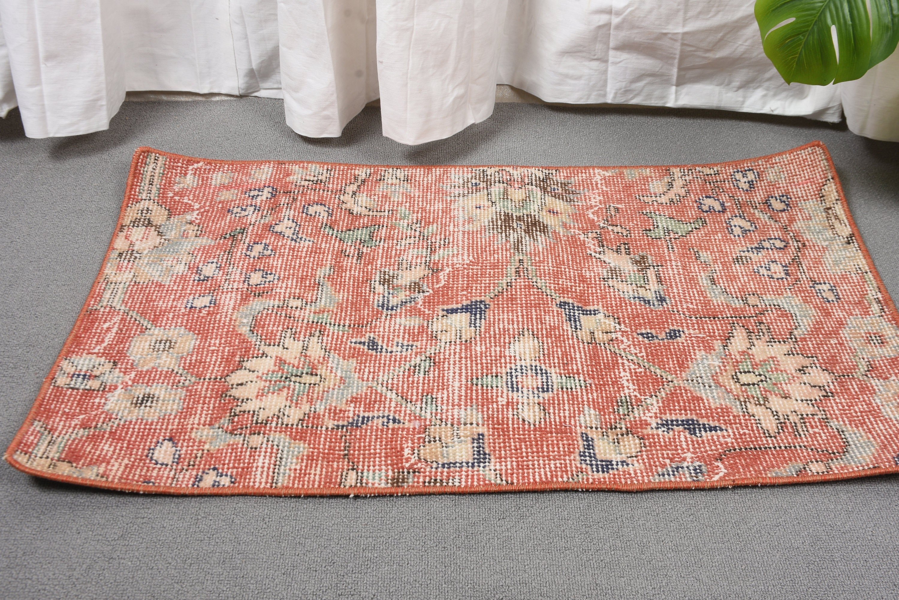 1.6x2.7 ft Small Rugs, Orange Antique Rugs, Oushak Rug, Decorative Rugs, Bedroom Rugs, Door Mat Rugs, Turkish Rug, Modern Rug, Vintage Rugs