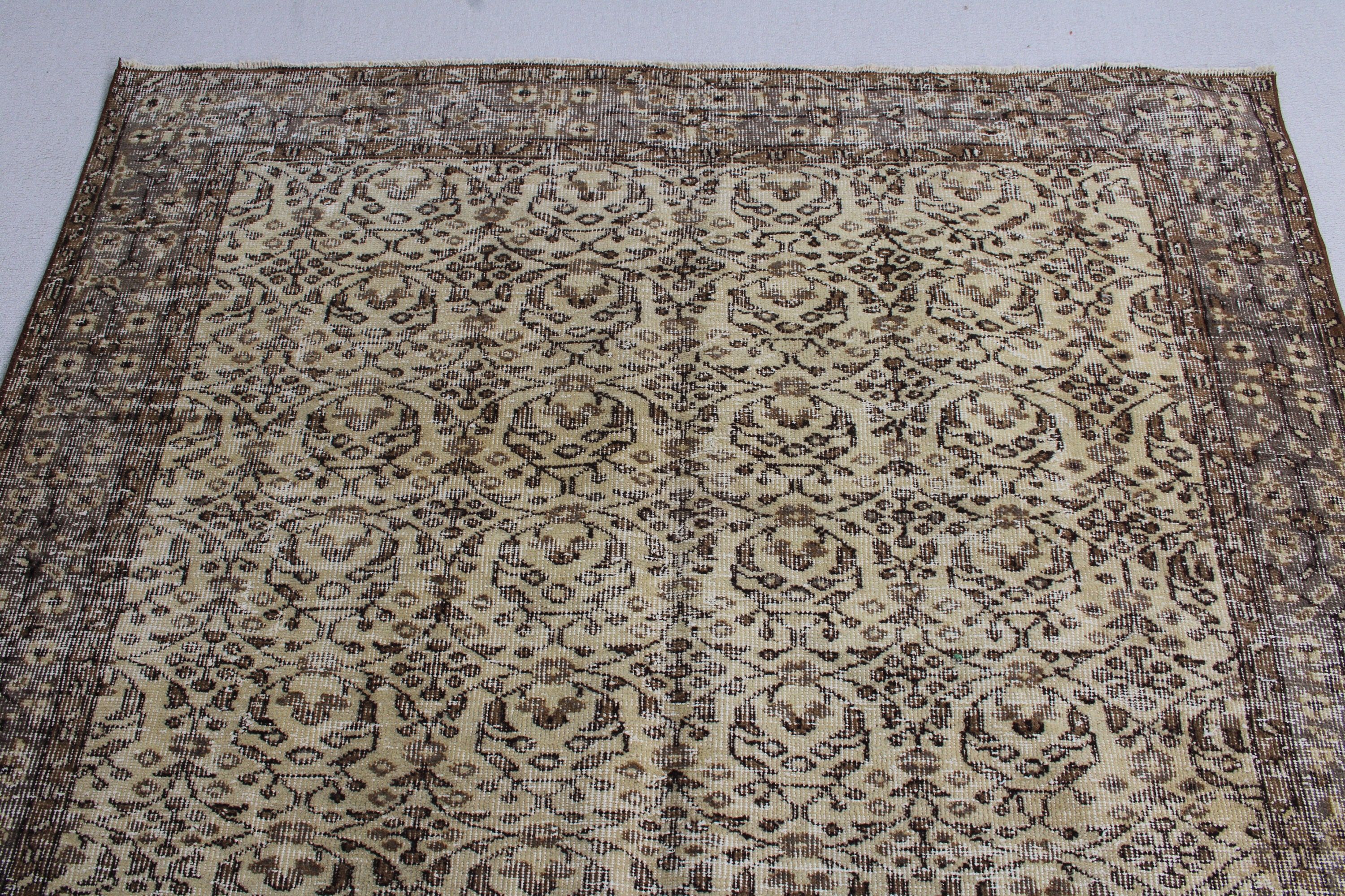 Bej Düz Dokuma Halı, 5.2x8.5 ft Büyük Halı, Büyük Oushak Halıları, Yer Halıları, Yemek Odası Halıları, Türk Halısı, El Dokuma Halı, Vintage Halılar