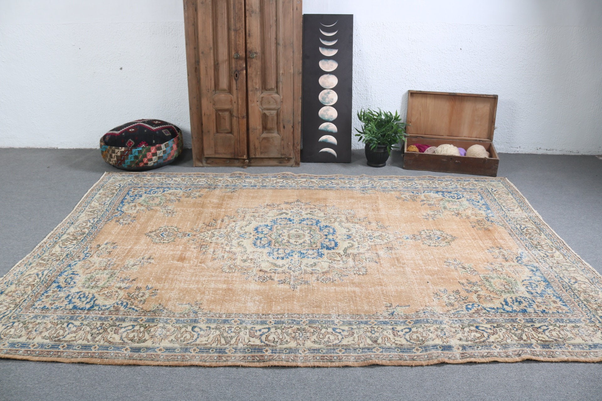 Outdoor Rug, Oversize Turkish Rugs, Orange Handwoven Rugs, Floor Rug, Turkish Rug, Vintage Rugs, Anatolian Rugs, 7x10.1 ft Oversize Rugs