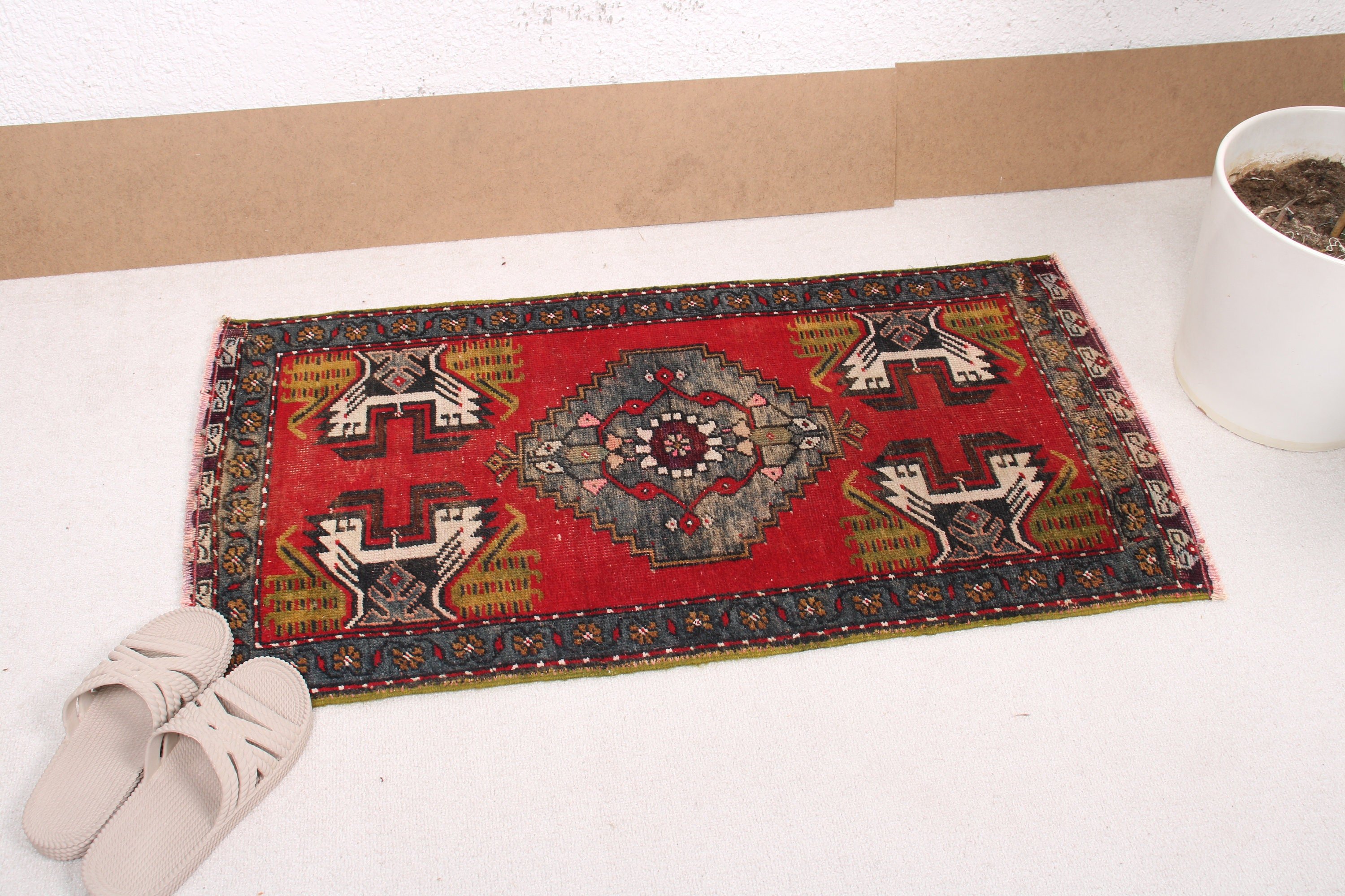 1.7x3.3 ft Small Rugs, Vintage Rug, Door Mat Rug, Turkish Rugs, Kitchen Rugs, Red Statement Rug, Car Mat Rugs, Handmade Rug