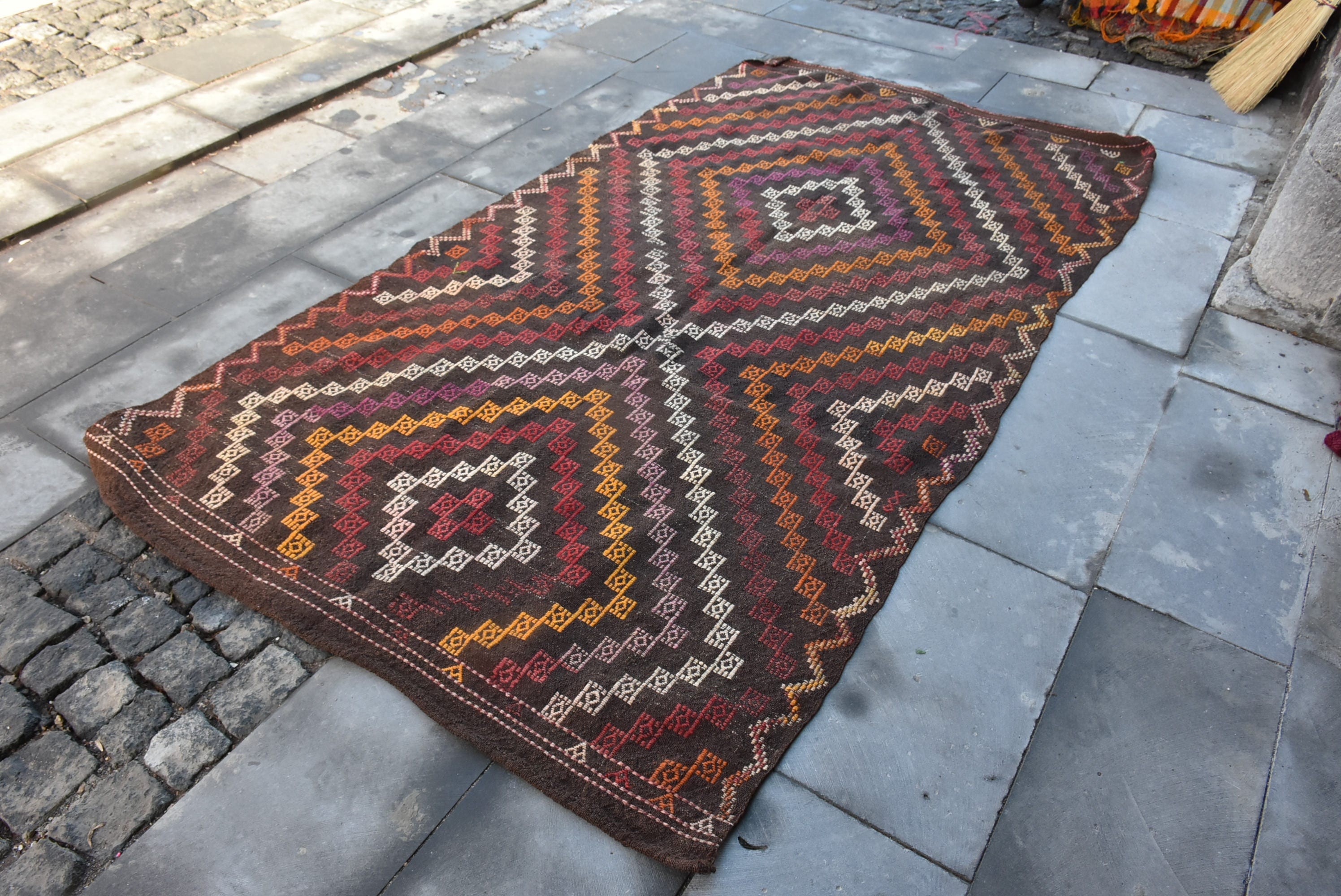 Kilim, Vintage Rug, Kitchen Rug, Anatolian Rugs, 4.5x8.2 ft Area Rugs, Natural Rug, Turkish Rug, Rugs for Floor, Floor Rug, Red Floor Rug