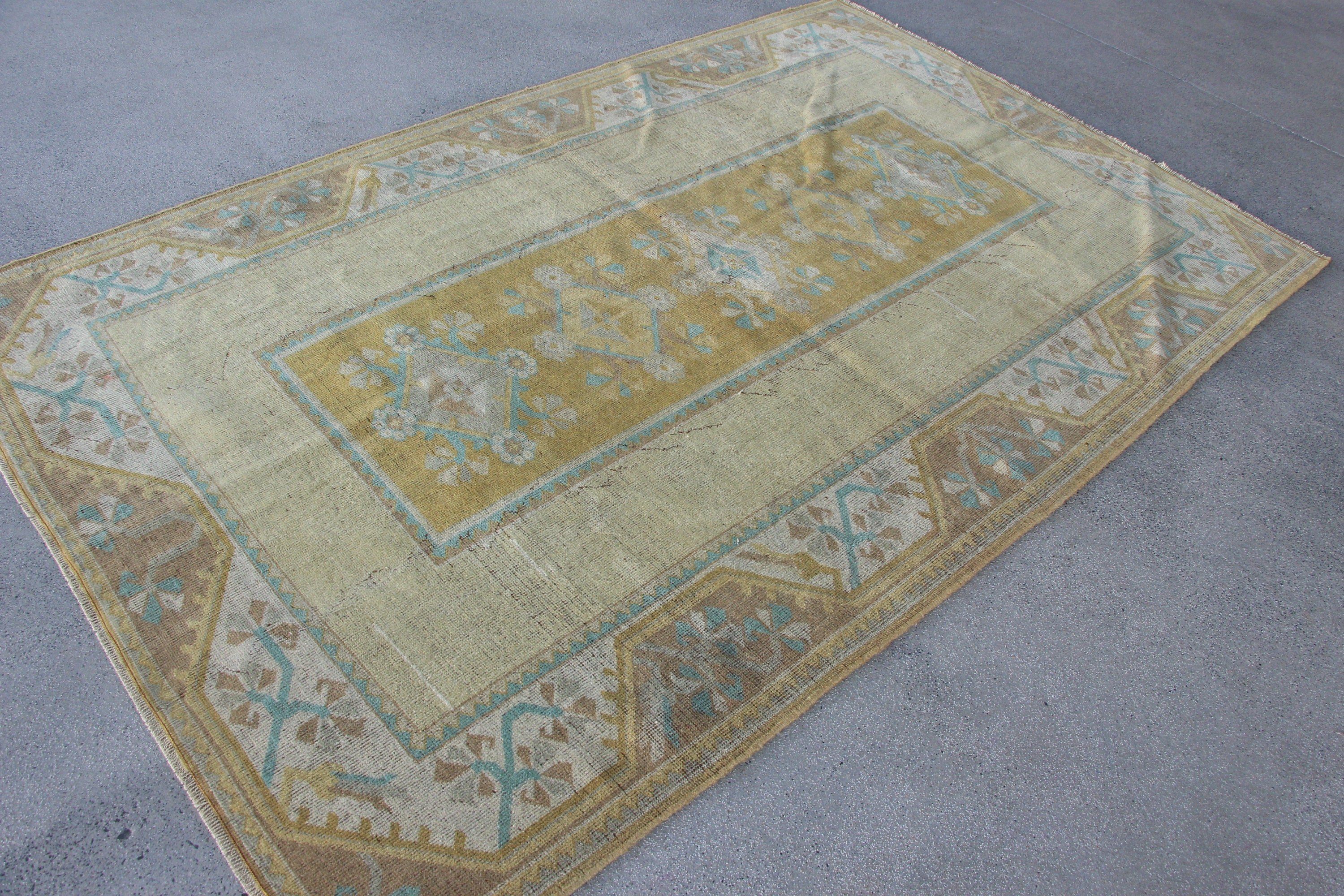 Vintage Rugs, Living Room Rug, Oriental Rugs, Dining Room Rug, Kitchen Rug, Turkish Rug, Green  5.2x8.4 ft Large Rugs, Art Rug