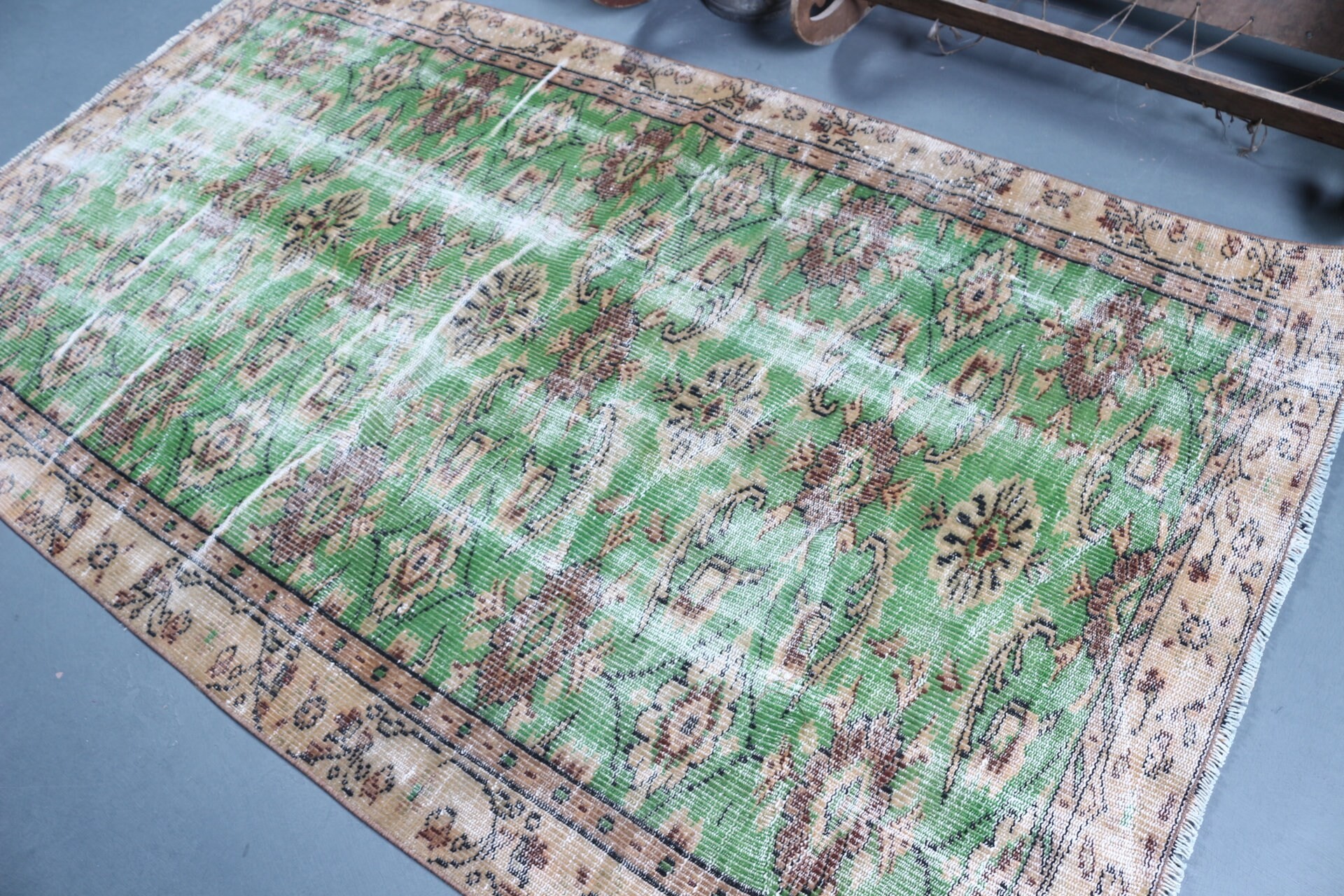 Rugs for Dining Room, Moroccan Rug, Retro Rug, Kitchen Rug, Green Bedroom Rugs, Vintage Rug, 4.4x7.7 ft Area Rugs, Turkish Rug, Cool Rugs