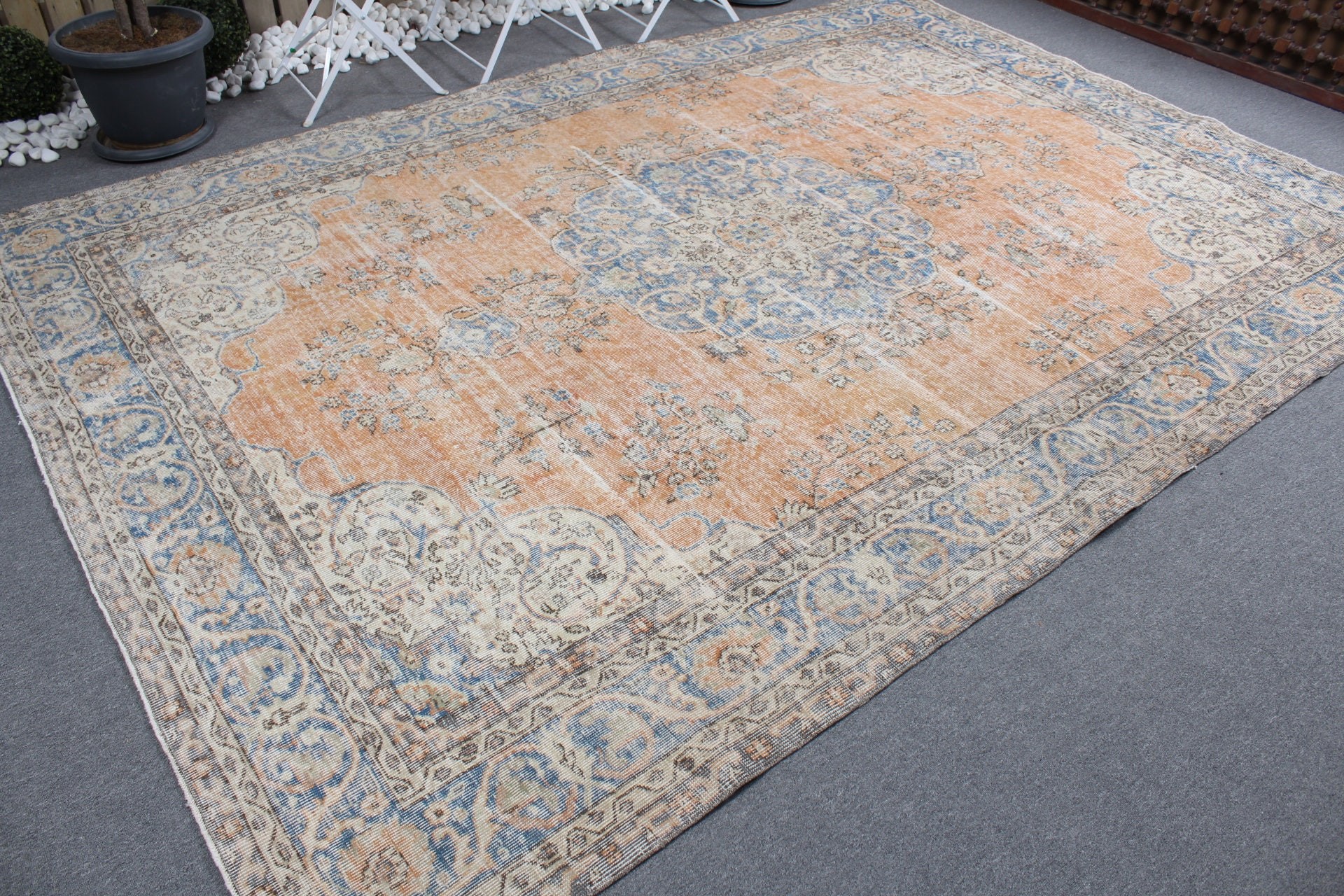 Orange Anatolian Rugs, Oushak Rugs, Art Rugs, 7.6x10.5 ft Oversize Rug, Dining Room Rug, Saloon Rug, Wool Rugs, Vintage Rugs, Turkish Rugs