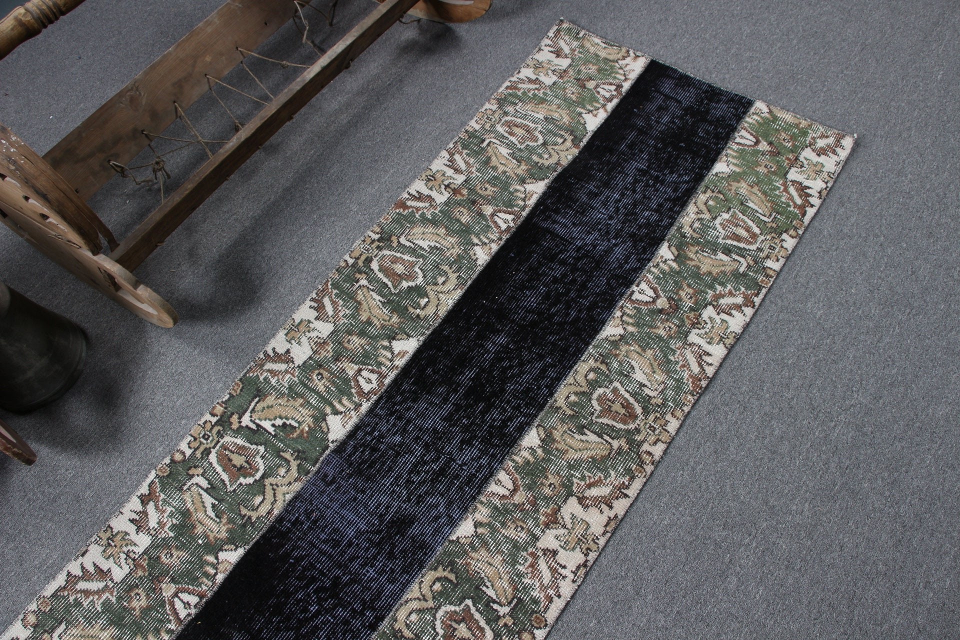 Hallway Rug, Rugs for Corridor, Wool Rugs, Kitchen Rug, Vintage Rugs, 2.3x7.6 ft Runner Rug, Corridor Rugs, Turkish Rugs, Black Wool Rug