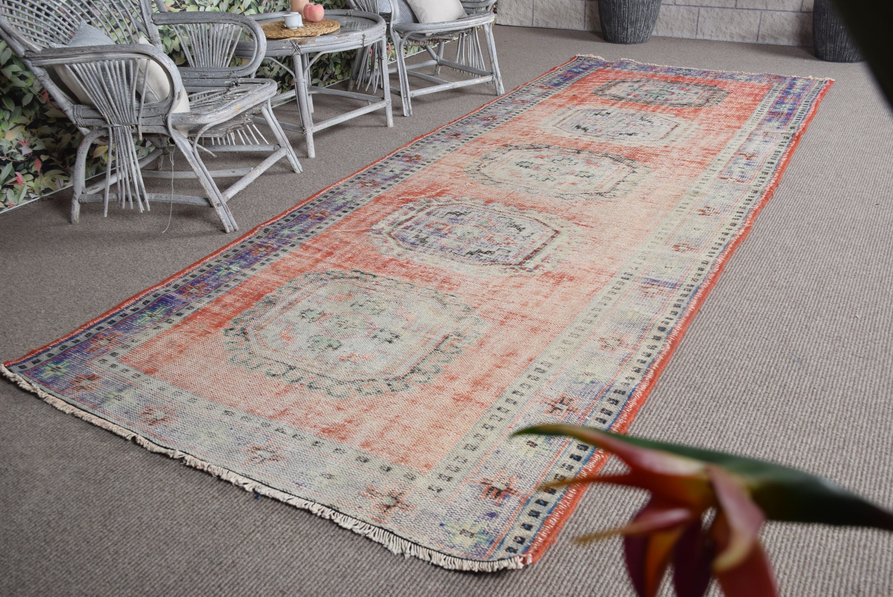 Red Oriental Rugs, 4.4x11.5 ft Runner Rug, Vintage Rug, Anatolian Rugs, Floor Rug, Rugs for Hallway, Stair Rug, Hallway Rugs, Turkish Rug