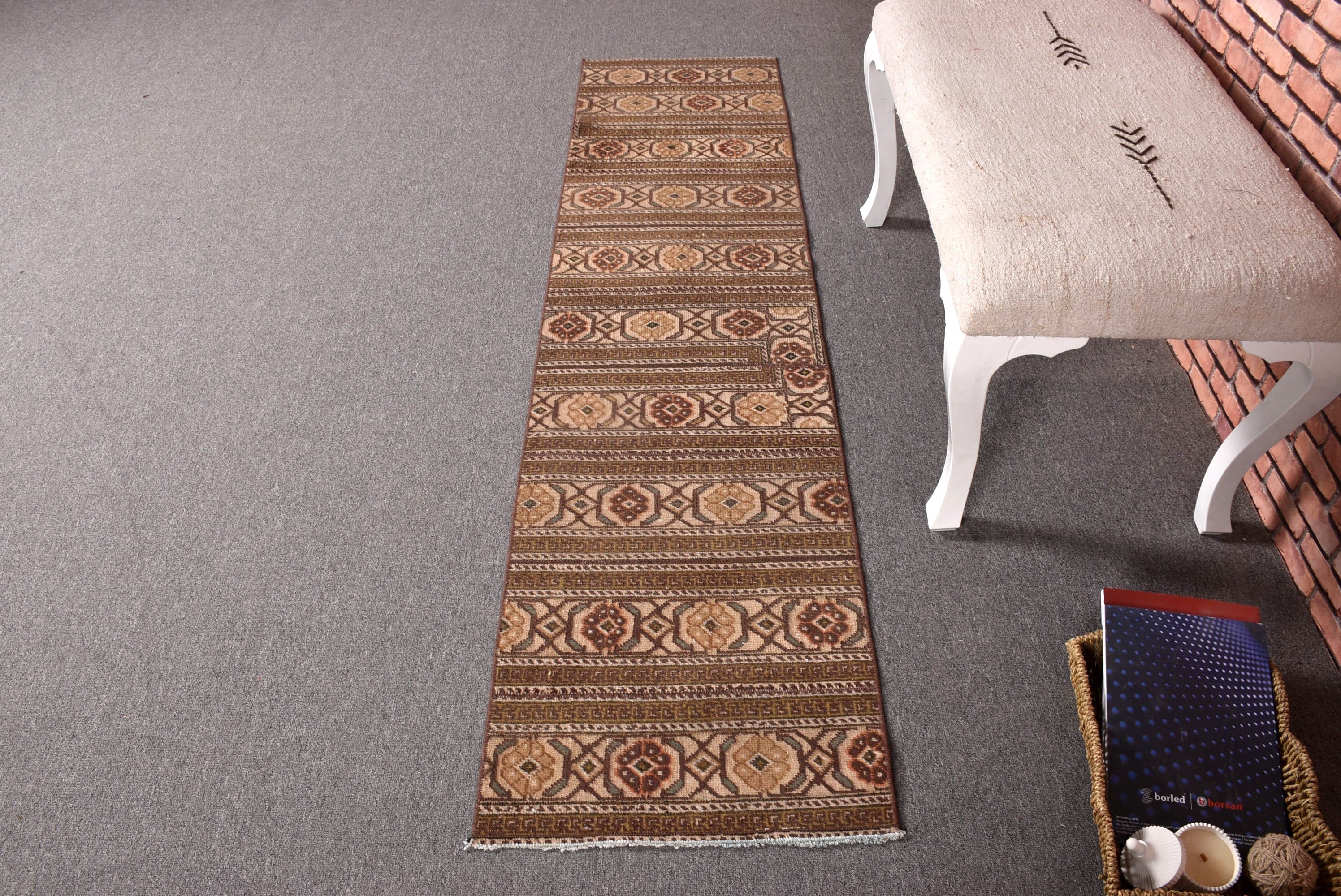 Merdiven Halısı, Ofis Halısı, Vintage Halı, Türk Halısı, Boho Halıları, Nötr Halılar, 1.7x6.8 ft Runner Halıları, Bej El Dokuma Halısı, Koridor Halısı