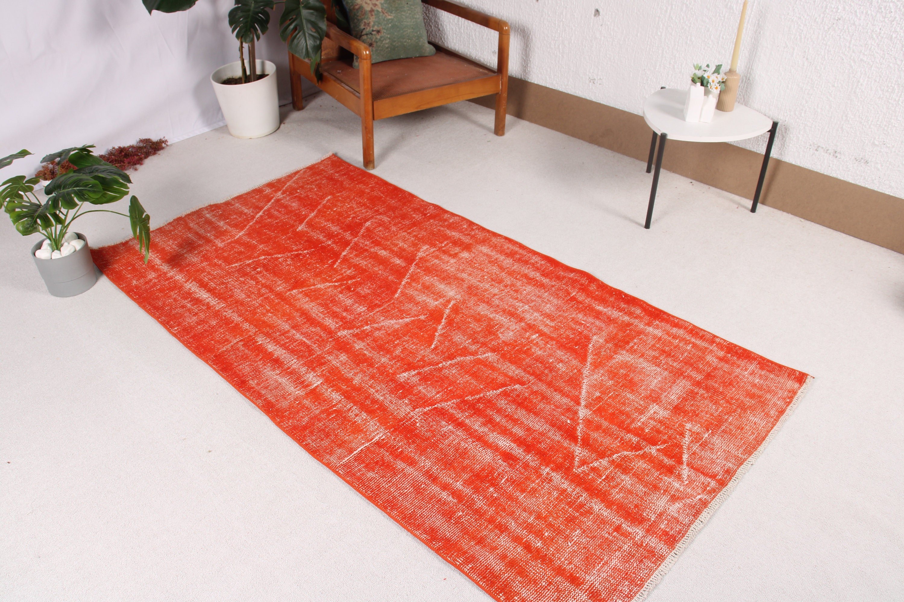 Decorative Rug, Turkish Rugs, 3.5x6.5 ft Accent Rugs, Modern Rugs, Floor Rugs, Vintage Rug, Boho Accent Rugs, Orange Anatolian Rug