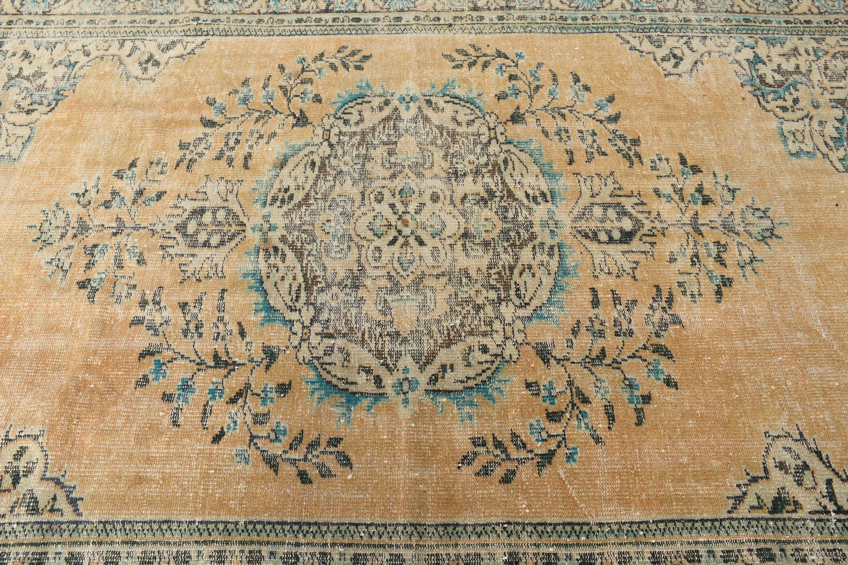 Salon Halısı, Yün Halısı, Turuncu Yün Halısı, 6.9x10 ft Büyük Halısı, Yatak Odası Halıları, Yemek Odası Halısı, Türk Halısı, Oushak Halısı, Vintage Halılar