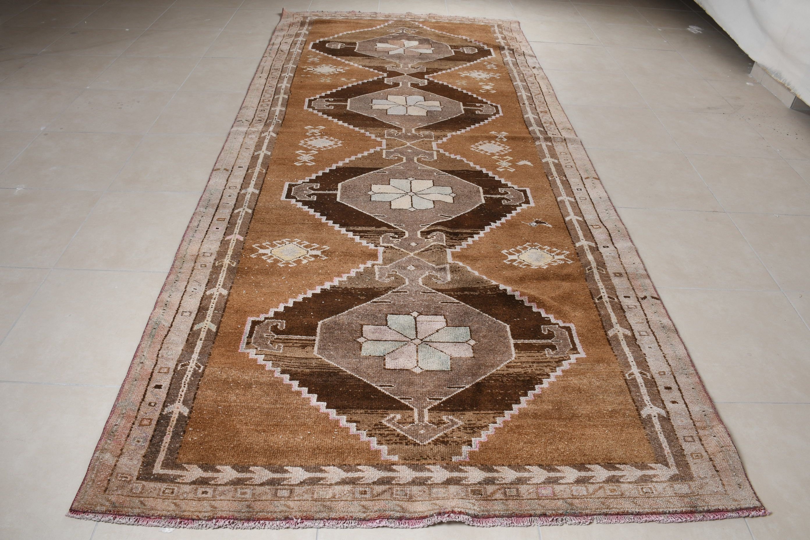 Brown Cool Rug, Rugs for Dining Room, Bedroom Rug, Vintage Rugs, Turkish Rug, Floor Rug, Living Room Rug, Pastel Rug, 5.3x12.5 ft Large Rug