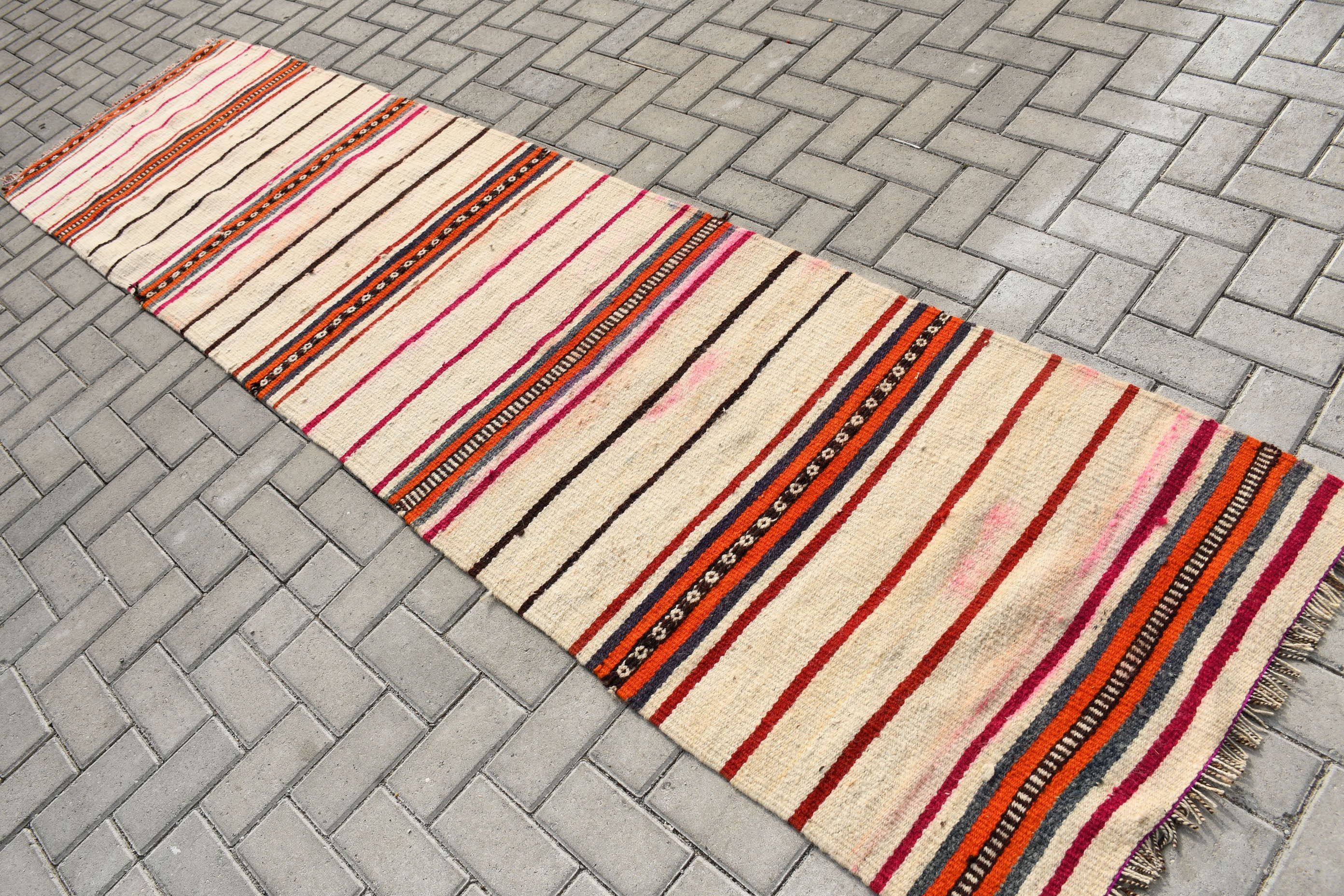 Stair Rug, Beige Wool Rug, Turkish Rugs, Hallway Rug, Rugs for Runner, Bedroom Rug, Home Decor Rugs, 2.6x10.3 ft Runner Rug, Vintage Rugs