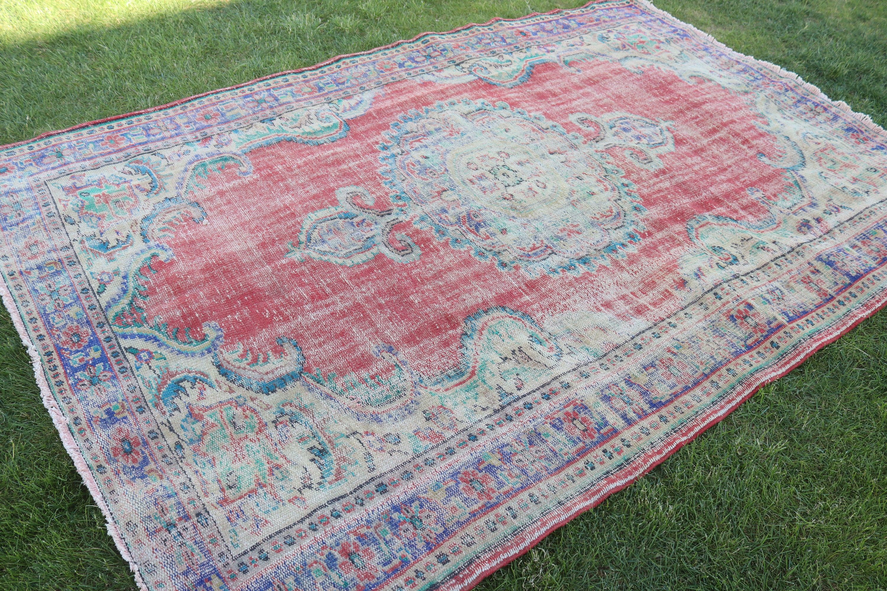 Bedroom Rug, Home Decor Rugs, Turkish Rug, Salon Rug, Organic Rugs, Red Home Decor Rugs, Vintage Rugs, 6x8.9 ft Large Rugs