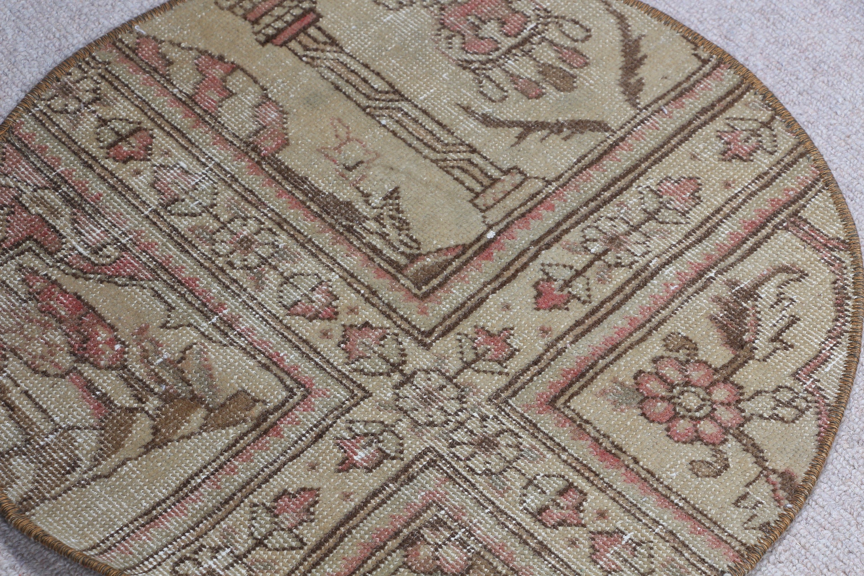 Türk Halıları, 1.7x1.7 ft Küçük Halı, Kahverengi Yatak Odası Halısı, Vintage Halılar, Antika Halı, Eskitilmiş Halı, Duvara Asılı Halı, Soğuk Halı, Araba Paspas Halısı