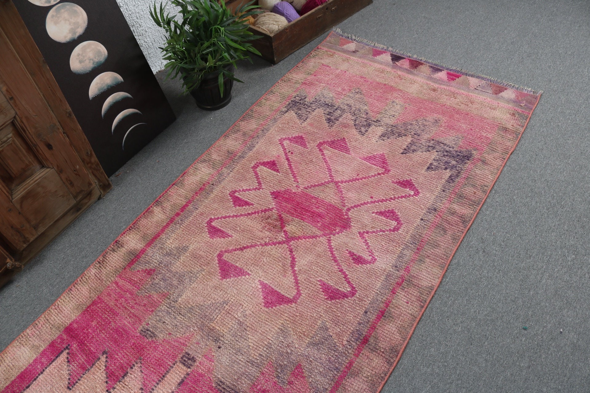 Rugs for Corridor, 3.1x9.4 ft Runner Rug, Kitchen Rugs, Cool Rugs, Long Runner Rugs, Modern Rug, Turkish Rug, Pink Boho Rug, Vintage Rug