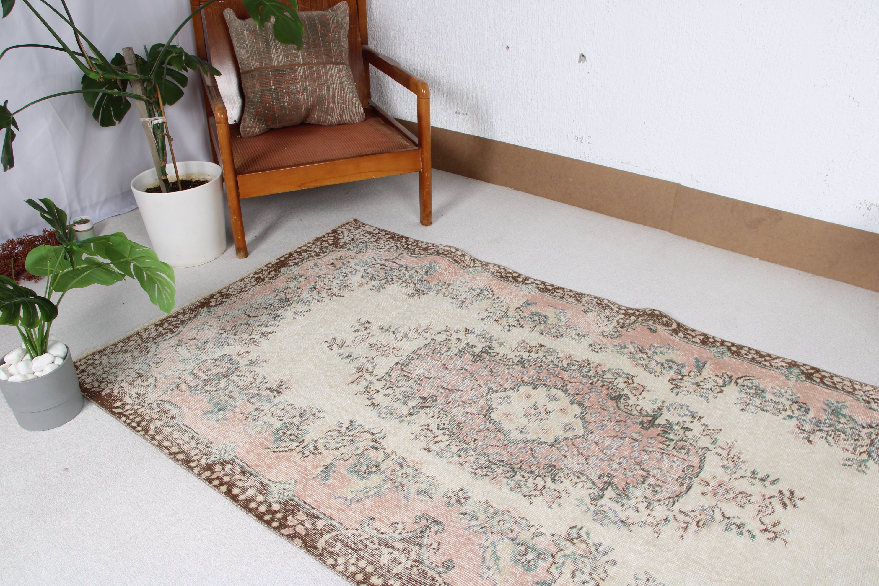 Düz Dokuma Halı, Vintage Halılar, 3,7x7 ft Alan Halısı, Bej Lüks Halı, Boho Alan Kilimi, Organik Halılar, Vintage Alan Halısı, Nötr Halılar, Türk Halısı