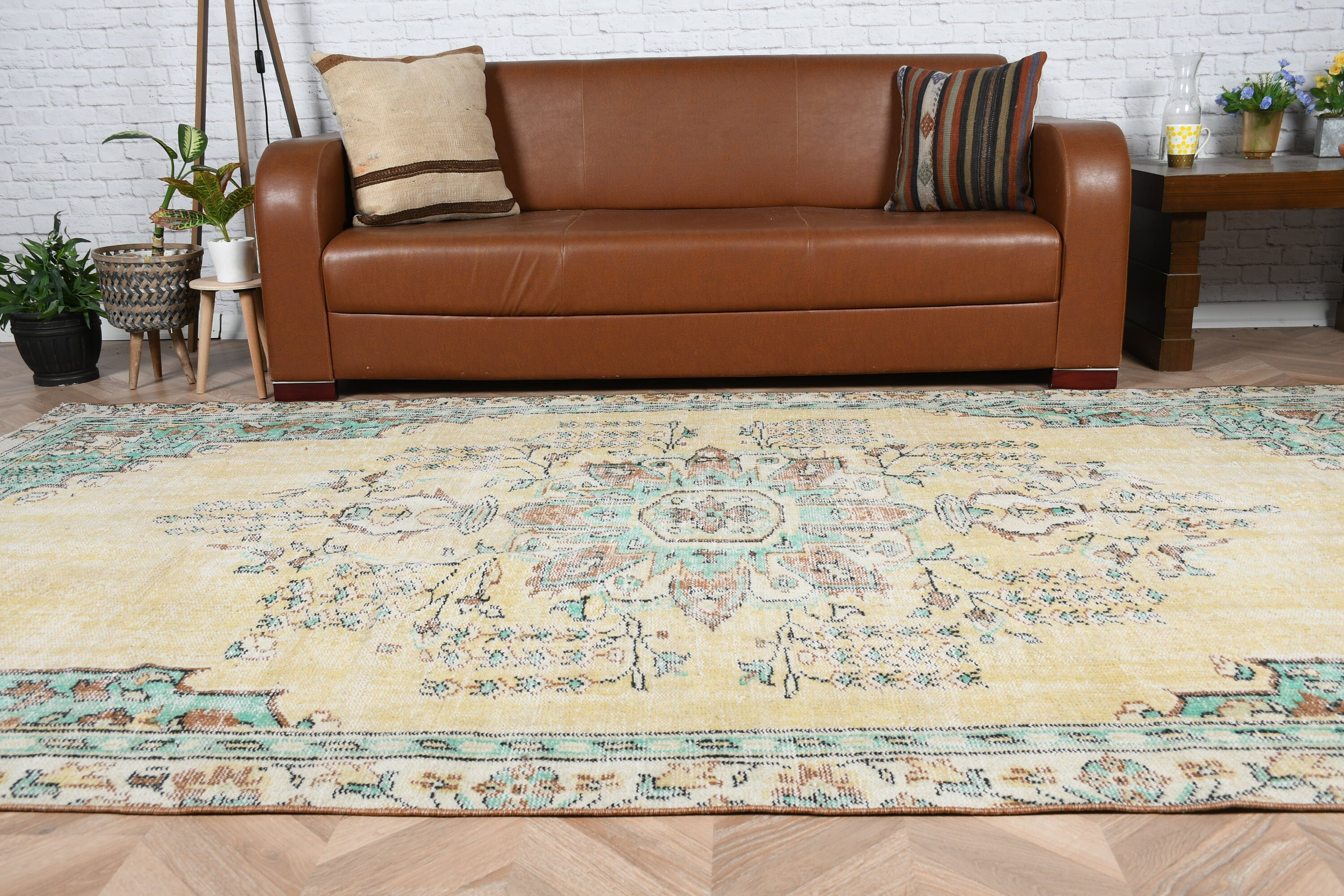 5.7x9.9 ft Large Rug, Muted Rugs, Living Room Rugs, Dining Room Rug, Oriental Rug, Yellow Antique Rugs, Turkish Rug, Cool Rug, Vintage Rug