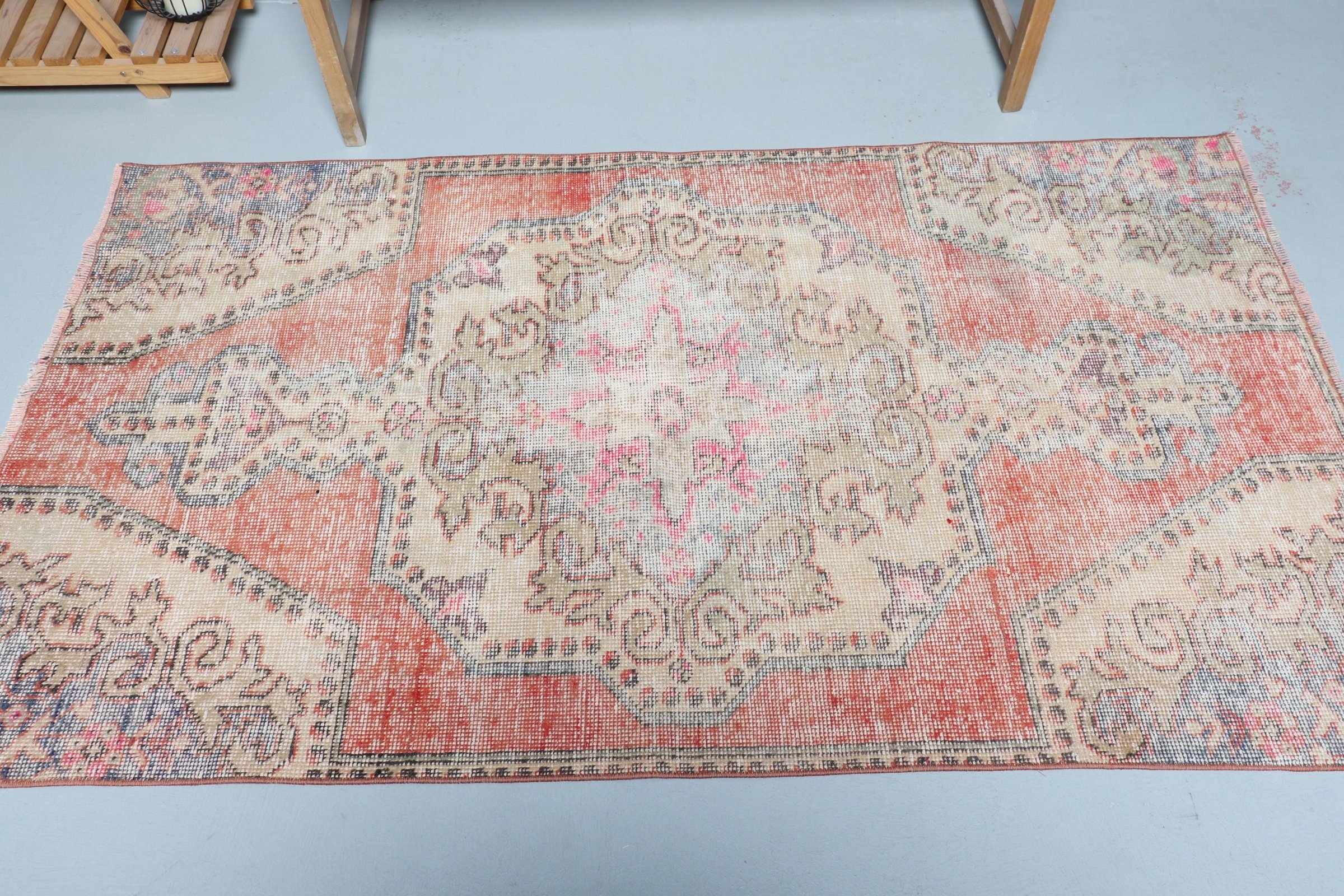 Yatak Odası Halısı, Turuncu Yün Halı, 3,7x6,4 ft Aksan Halısı, Vintage Halı, Mutfak Halıları, Anadolu Halısı, Çocuk Halısı, Türk Halısı, Havalı Halılar