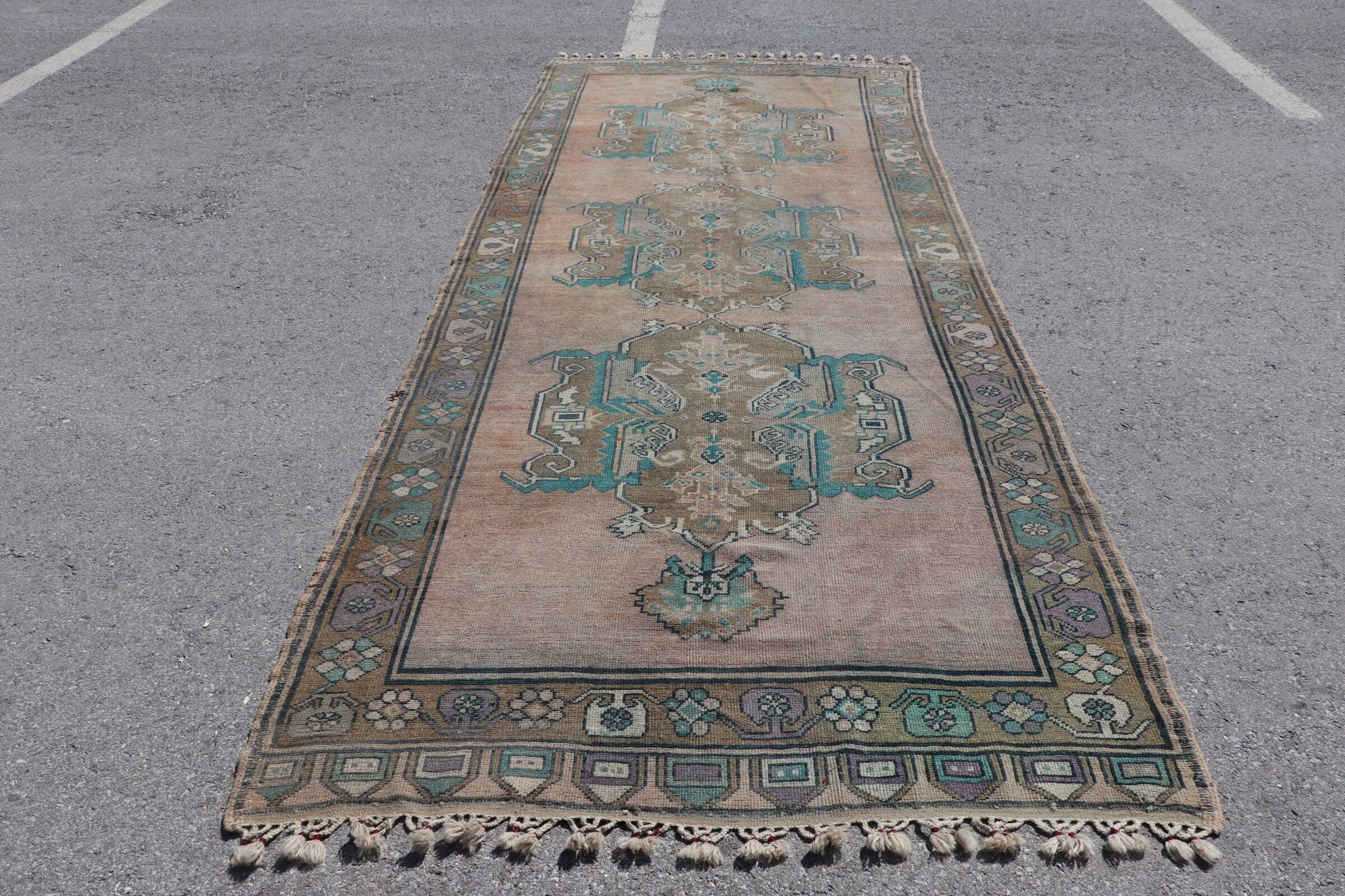 Pale Rug, Turkish Rug, Anatolian Rugs, Cool Rugs, 4.9x12.5 ft Runner Rugs, Kitchen Rug, Rugs for Stair, Vintage Rugs, Green Home Decor Rug