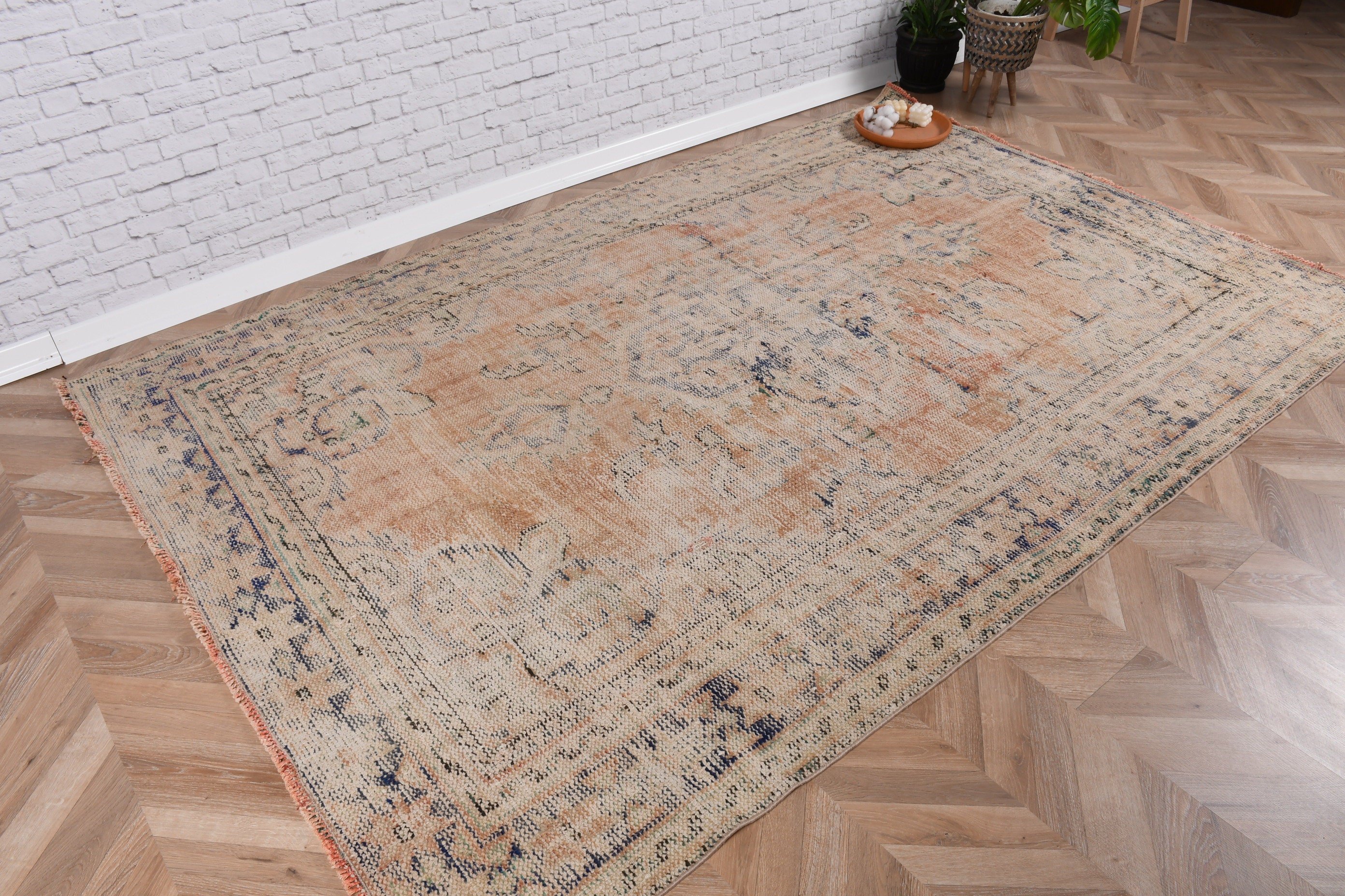 Büyük Oushak Halı, Boho Halı, Bej Modern Halılar, Oushak Halı, Türk Halısı, 5.7x8.4 ft Büyük Halılar, Vintage Halı, El Dokuma Halı, Oturma Odası Halıları