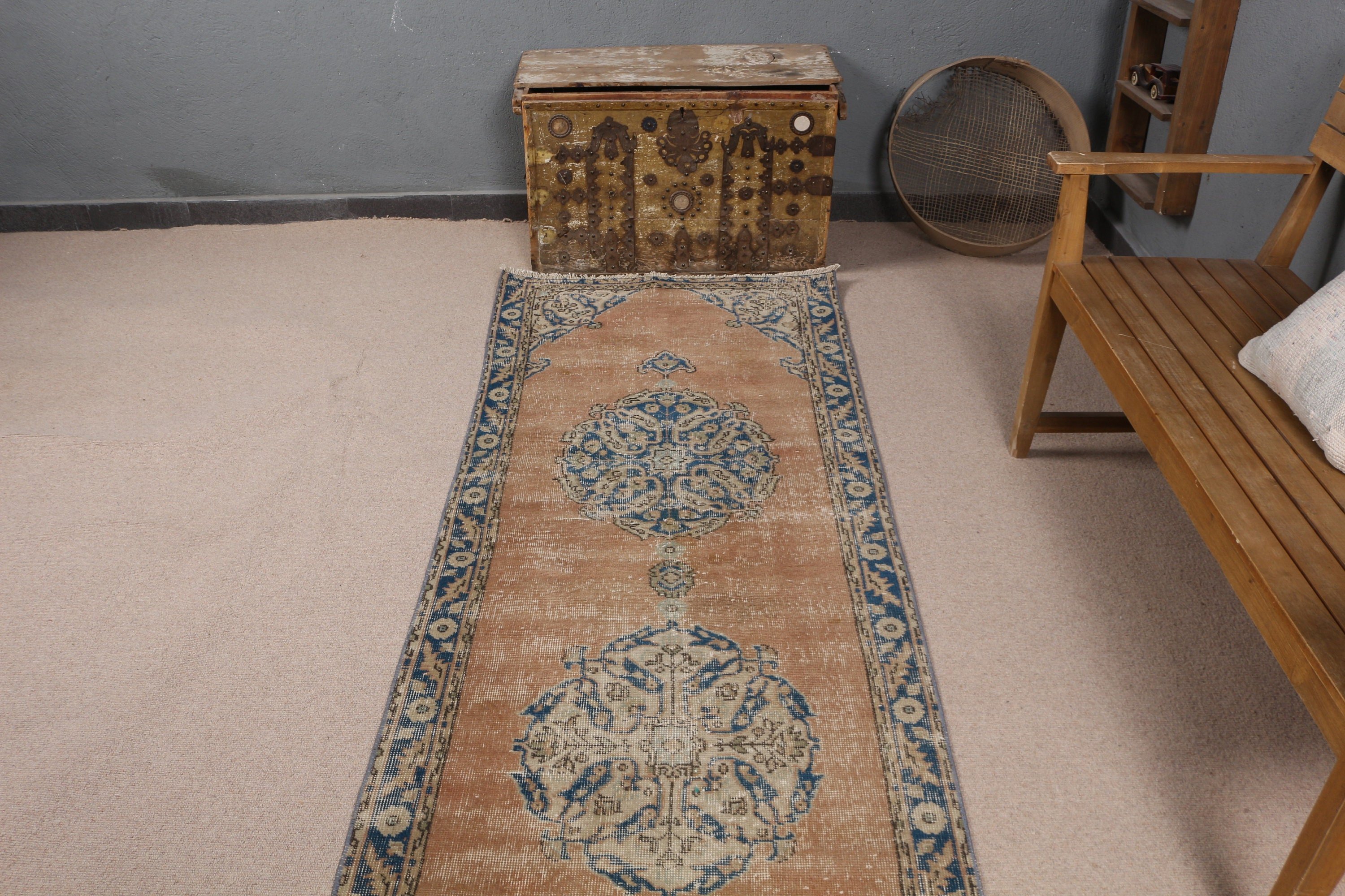 Fas Halısı, Koridor Halıları, Vintage Halılar, Türk Halısı, Yatak Odası Halıları, Koridor Halıları, Kahverengi 2.8x11 ft Runner Halısı, Boho Halısı